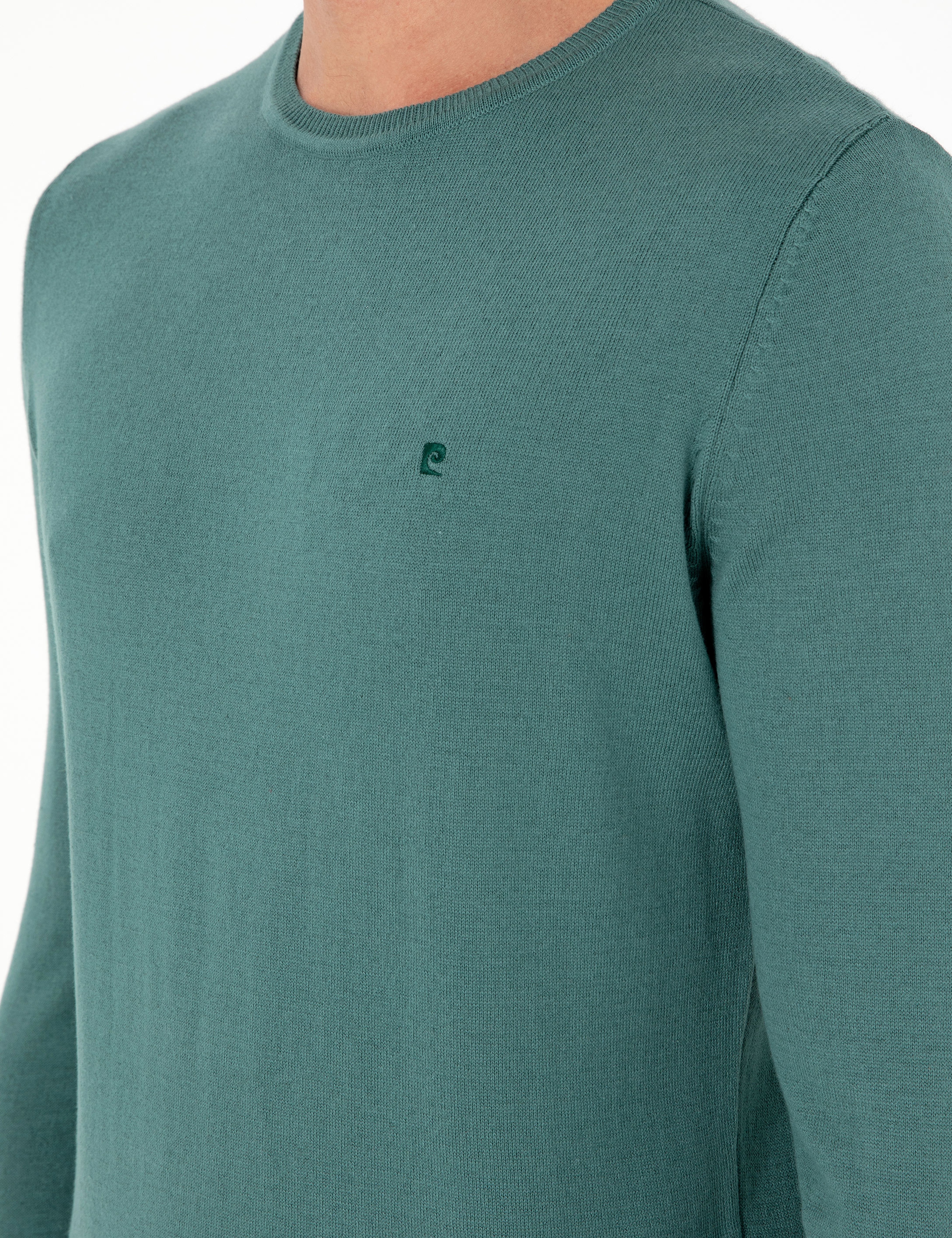 Yeşil Slim Fit Bisiklet Yaka Basic Triko Kazak - Image 7