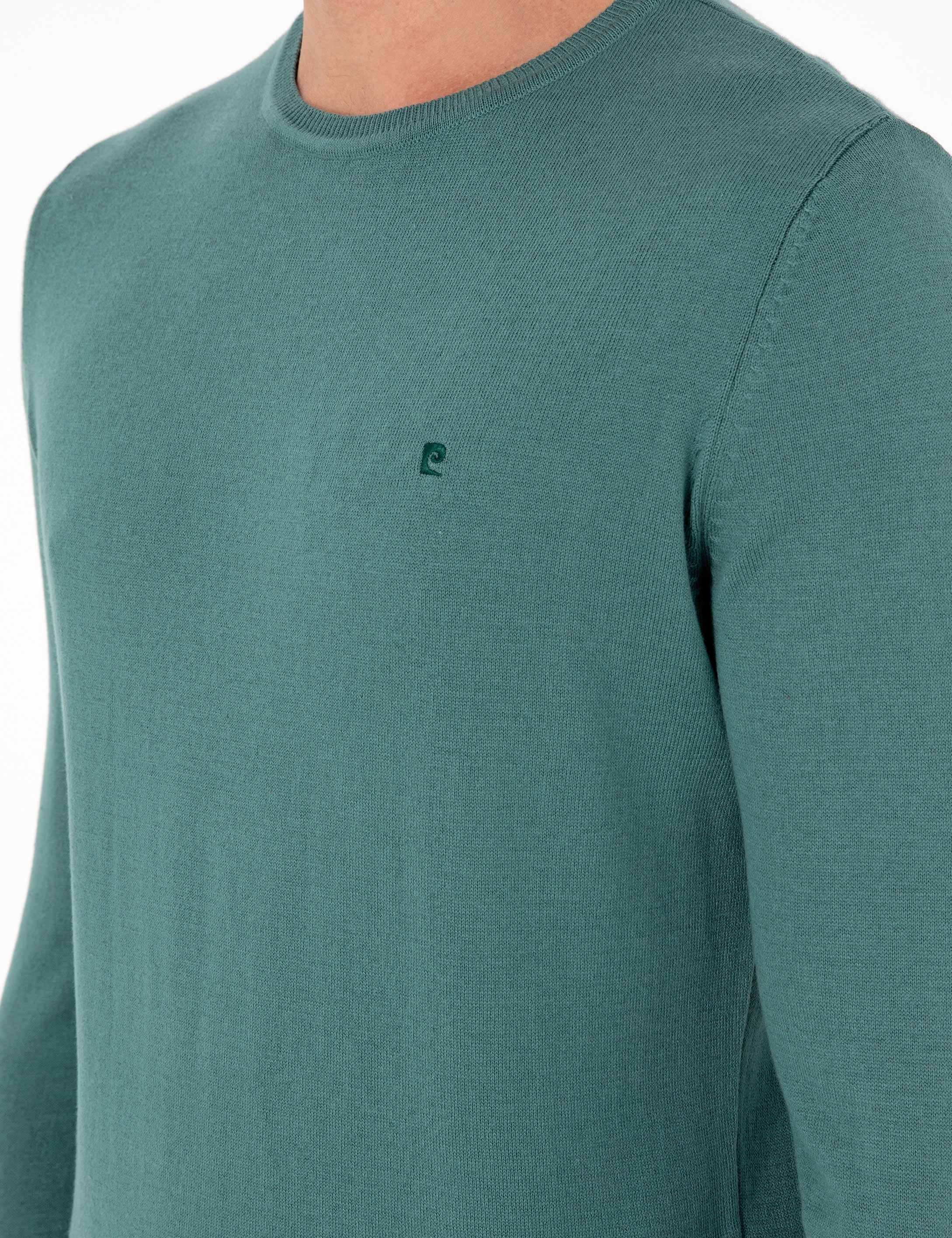 Yeşil Slim Fit Bisiklet Yaka Basic Triko Kazak