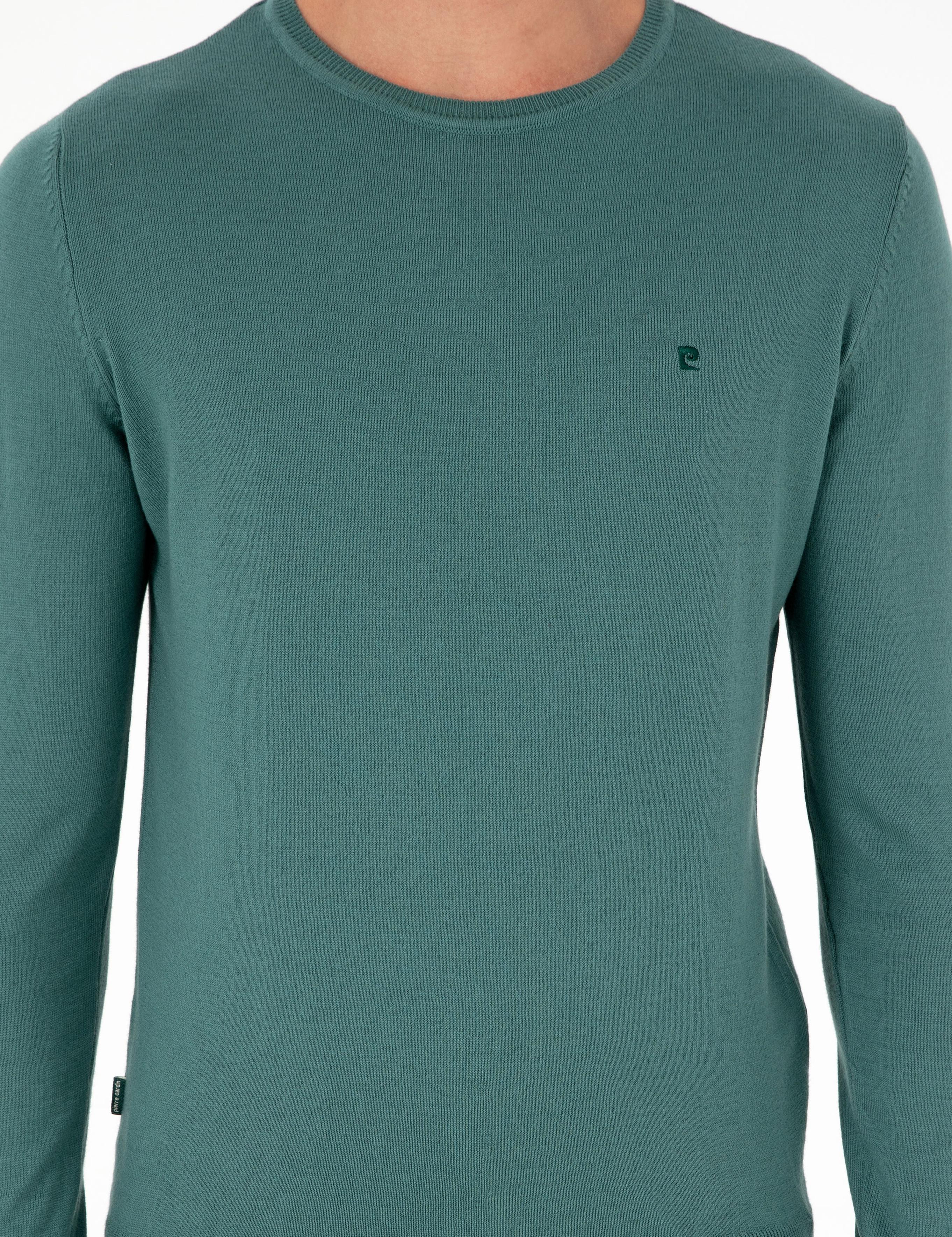 Yeşil Slim Fit Bisiklet Yaka Basic Triko Kazak