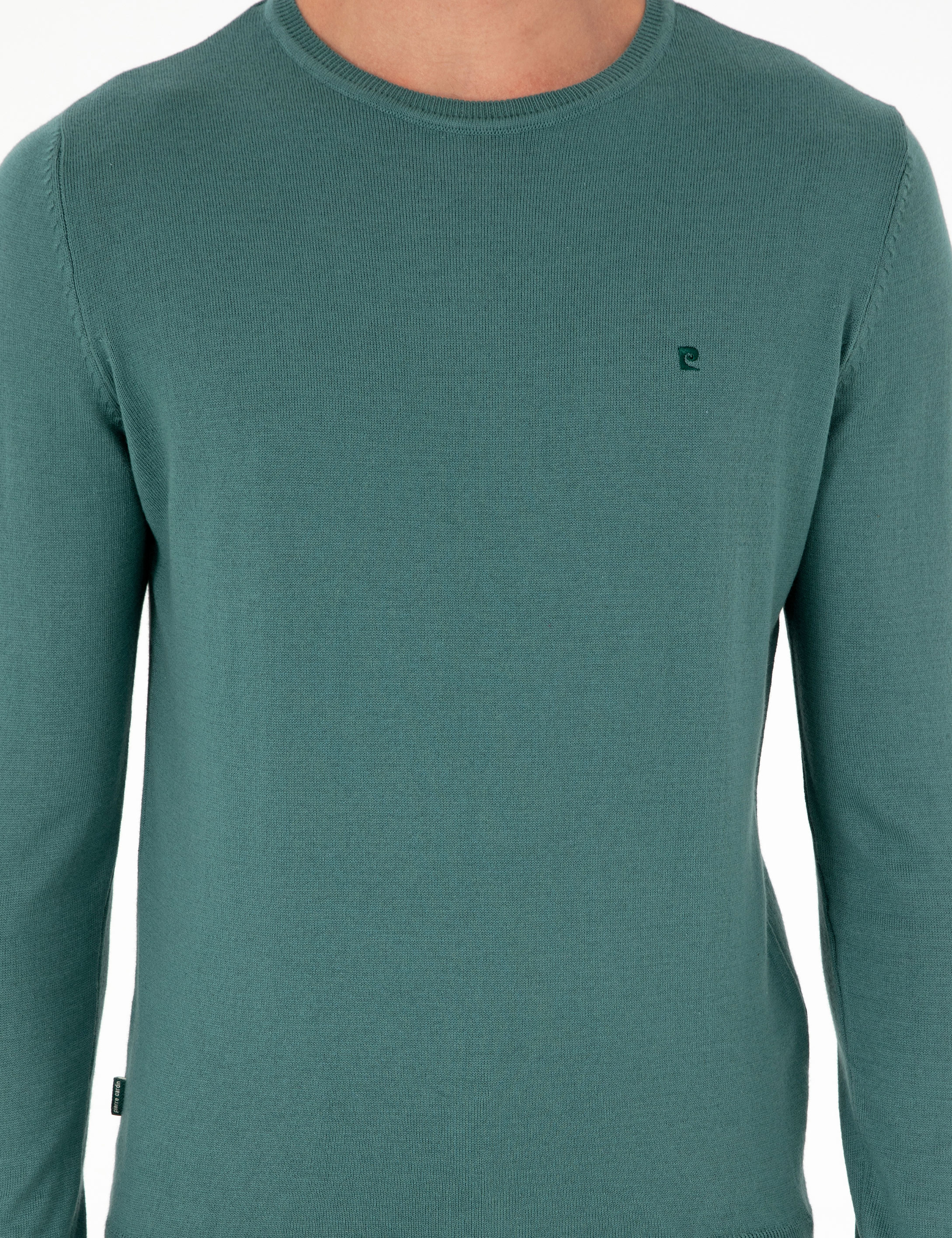 Yeşil Slim Fit Bisiklet Yaka Basic Triko Kazak