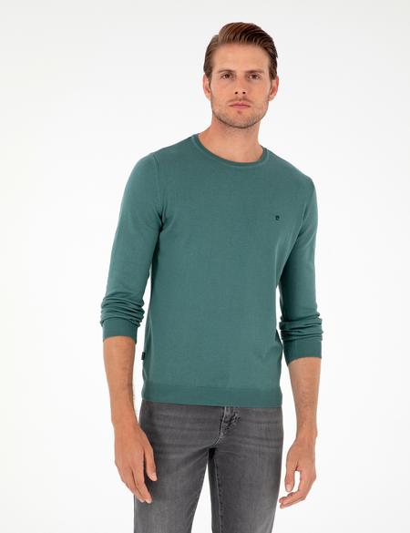 Yeşil Slim Fit Bisiklet Yaka Basic Triko Kazak - 50296621049