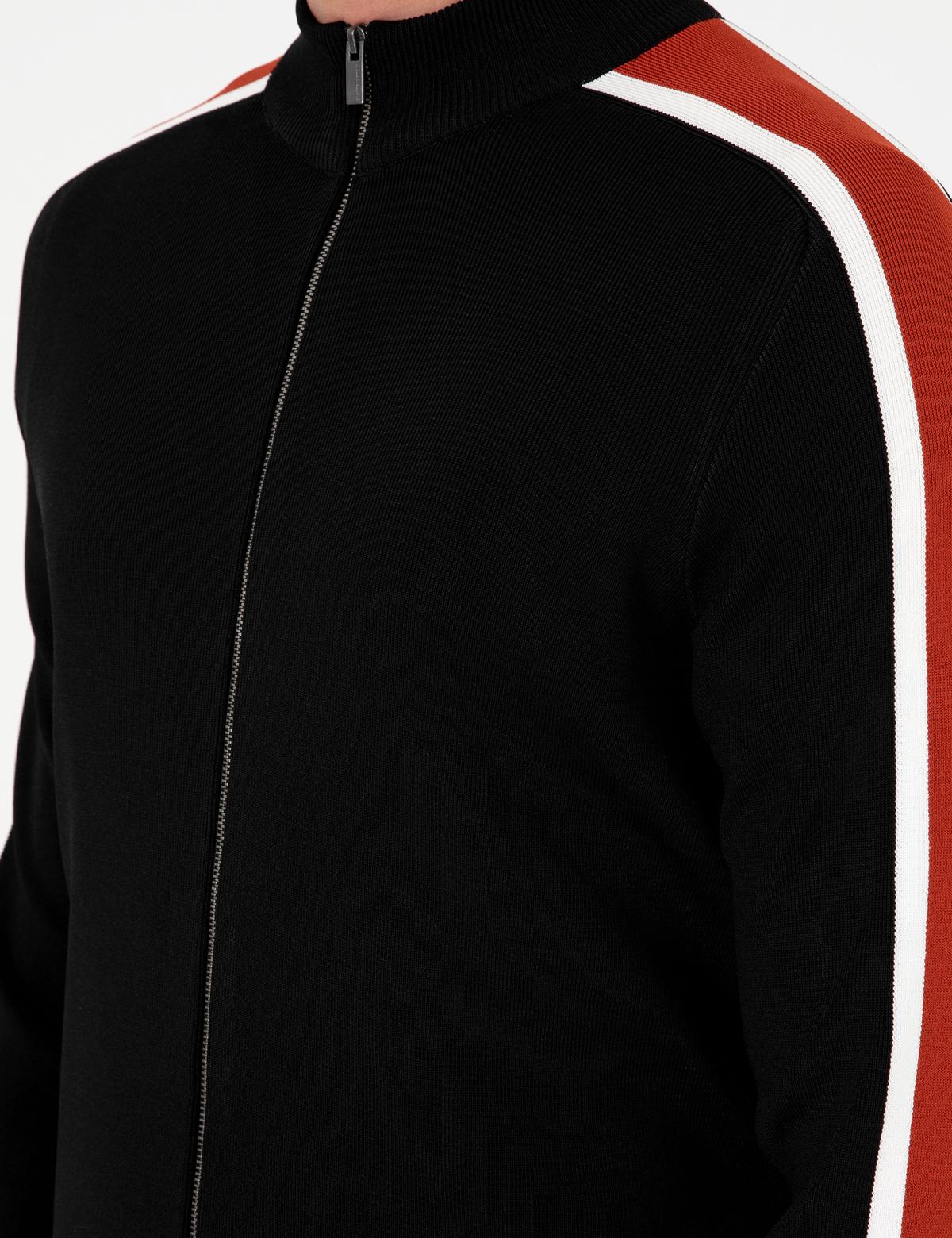 Siyah Slim Fit Yün Karışımlı Fermuarlı Triko Hırka - 50296447017