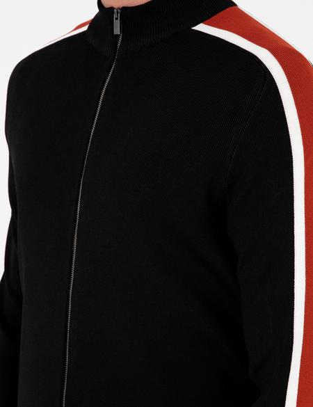 Siyah Slim Fit Yün Karışımlı Fermuarlı Triko Hırka - 50296447017