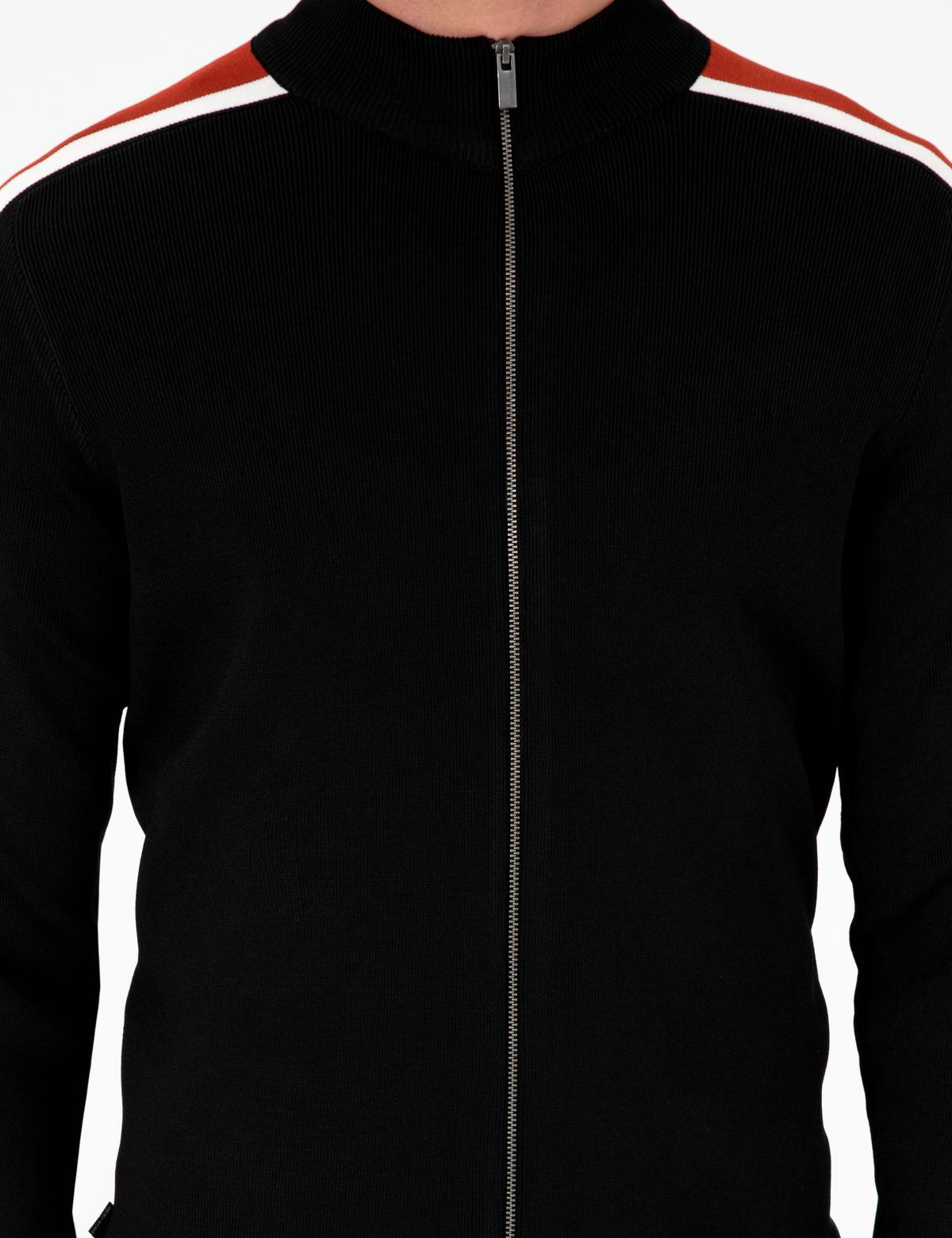 Siyah Slim Fit Yün Karışımlı Fermuarlı Triko Hırka - 50296447017