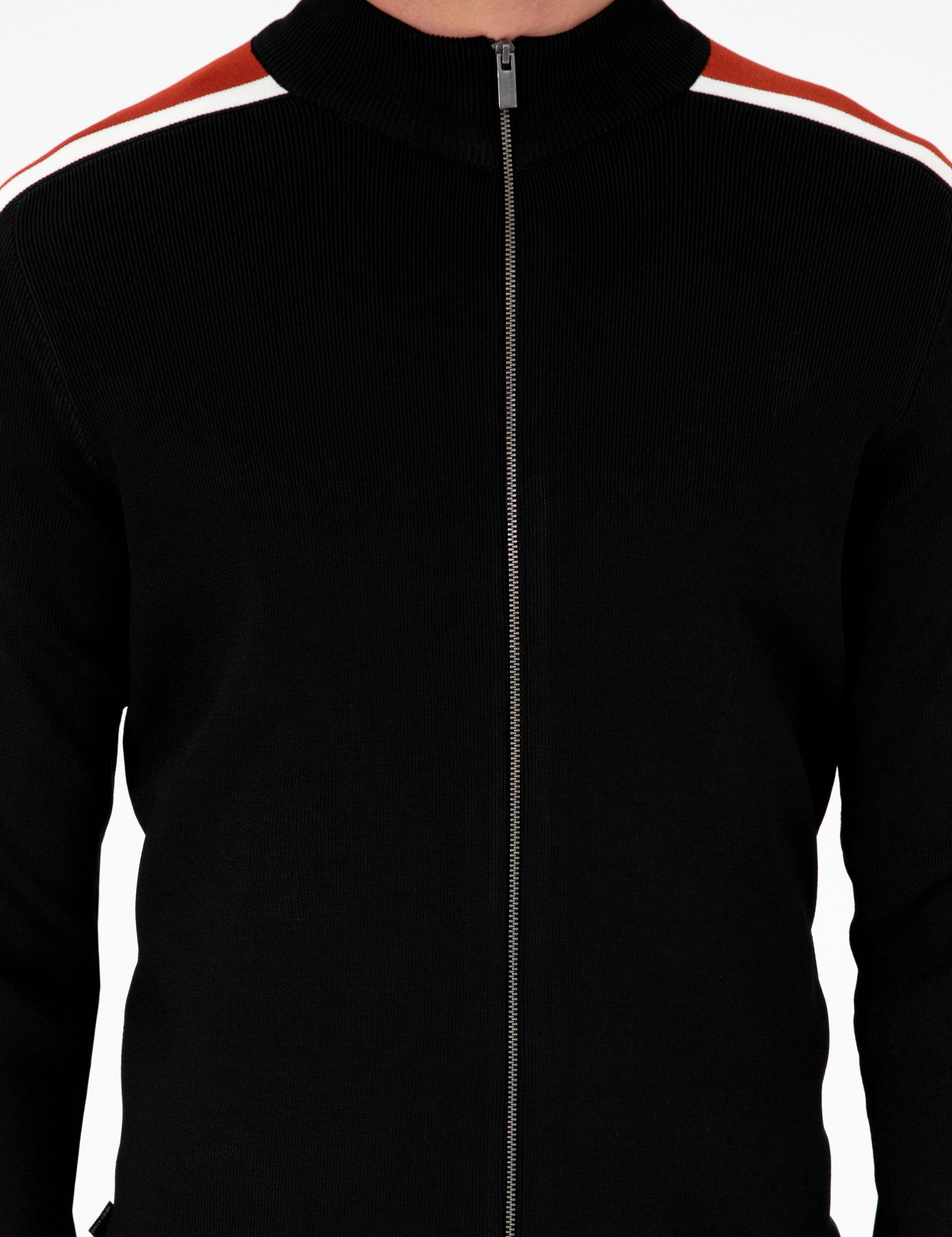 Siyah Slim Fit Yün Karışımlı Fermuarlı Triko Hırka