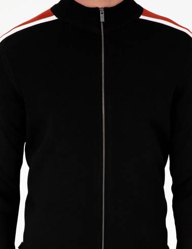 Siyah Slim Fit Yün Karışımlı Fermuarlı Triko Hırka