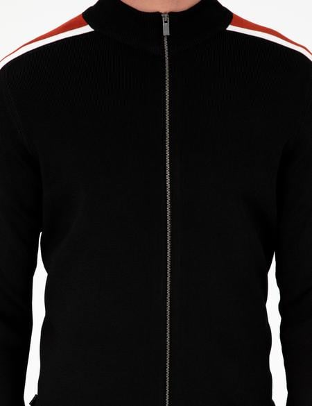 Siyah Slim Fit Yün Karışımlı Fermuarlı Triko Hırka - 50296447017