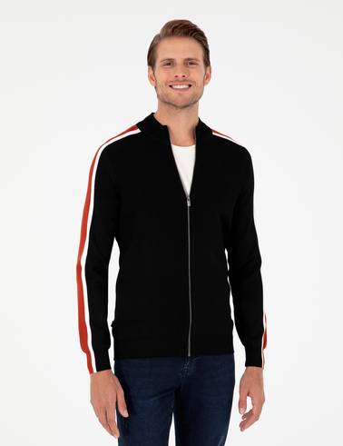 Siyah Slim Fit Yün Karışımlı Fermuarlı Triko Hırka