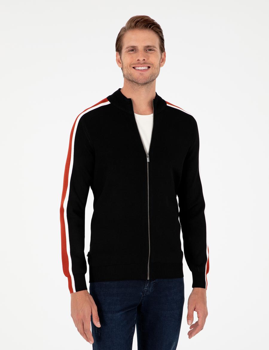 Siyah Slim Fit Yün Karışımlı Fermuarlı Triko Hırka