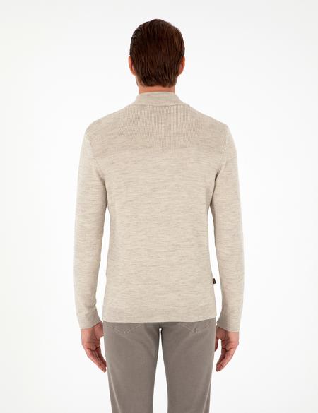 Kum Melanj Slim Fit Fermuarlı Dik Yaka Triko Kazak - 50300532017