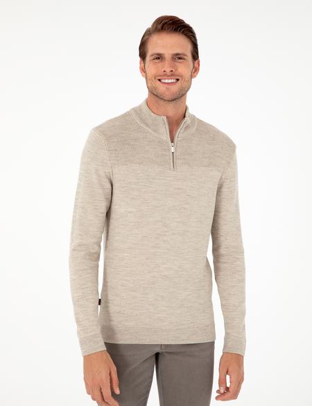 Kum Melanj Slim Fit Fermuarlı Dik Yaka Triko Kazak - 50300532017