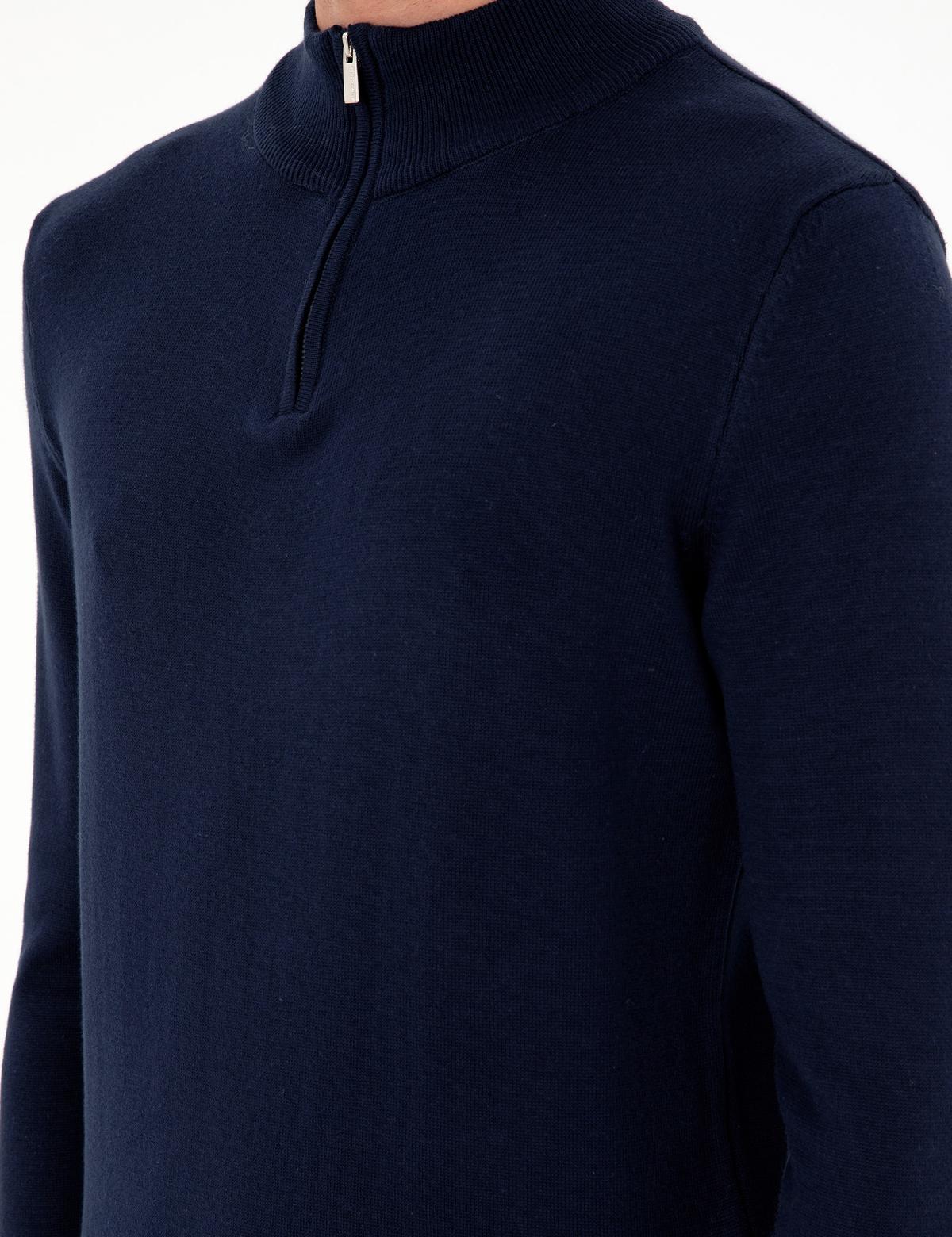 Lacivert Slim Fit Fermuarlı Dik Yaka Triko Kazak - 50300509009