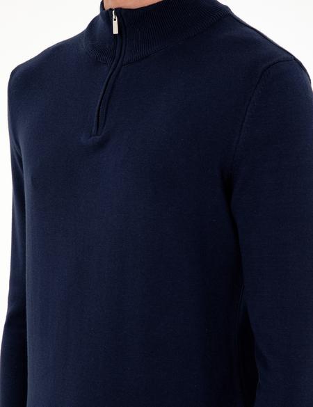 Lacivert Slim Fit Fermuarlı Dik Yaka Triko Kazak - 50300509009