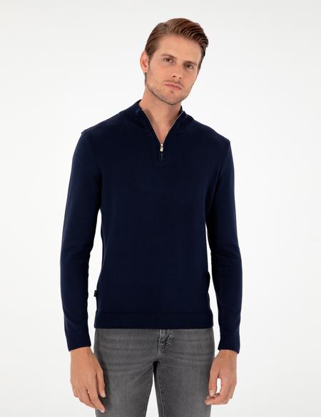 Lacivert Slim Fit Fermuarlı Dik Yaka Triko Kazak - 50300509009