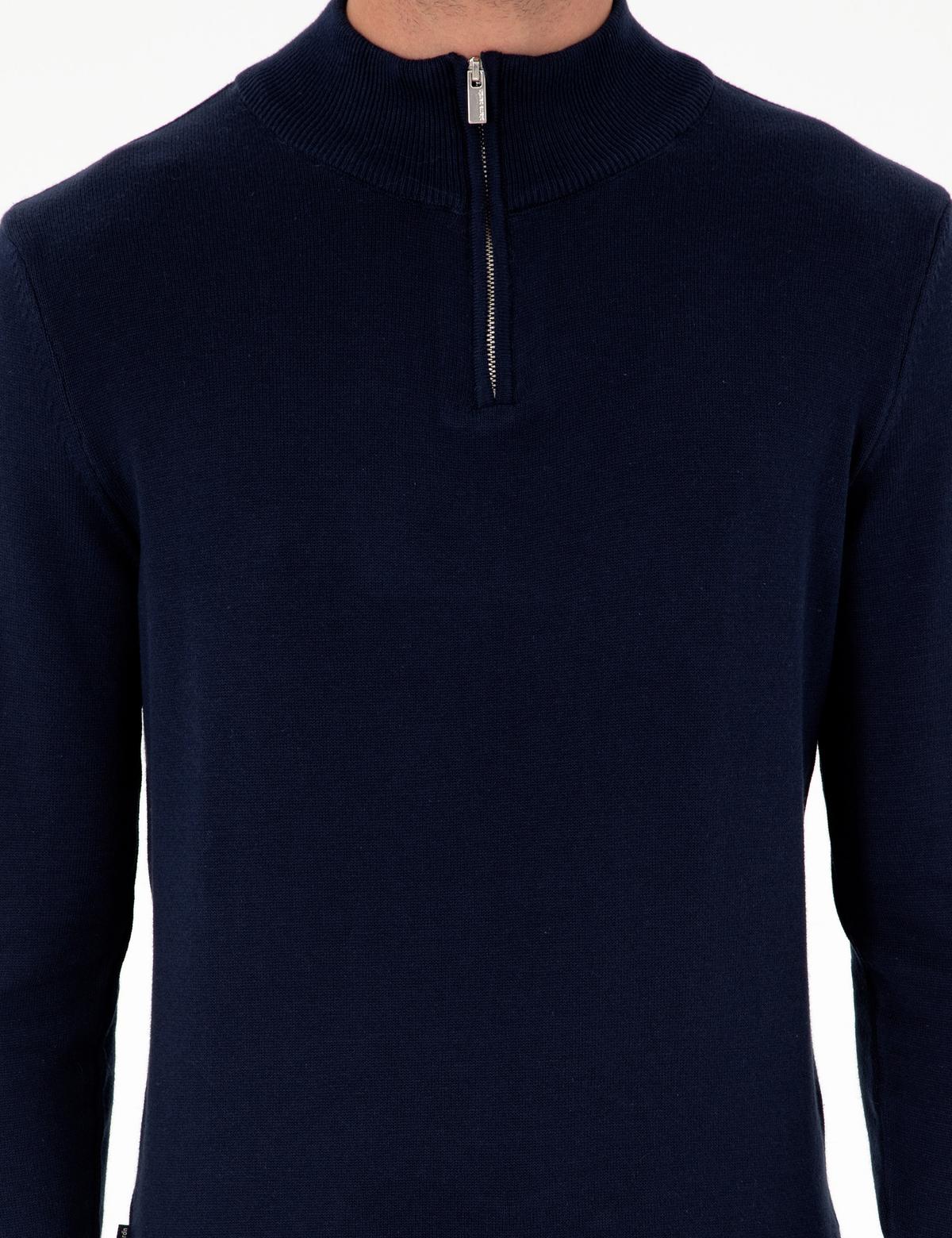 Lacivert Slim Fit Fermuarlı Dik Yaka Triko Kazak - 50300509009