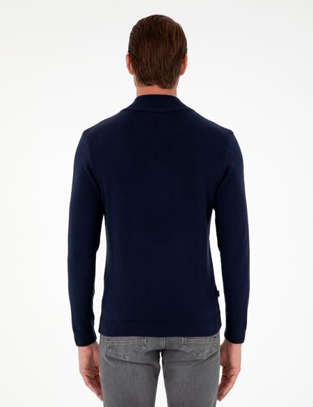 Lacivert Slim Fit Fermuarlı Dik Yaka Triko Kazak - 50300509009