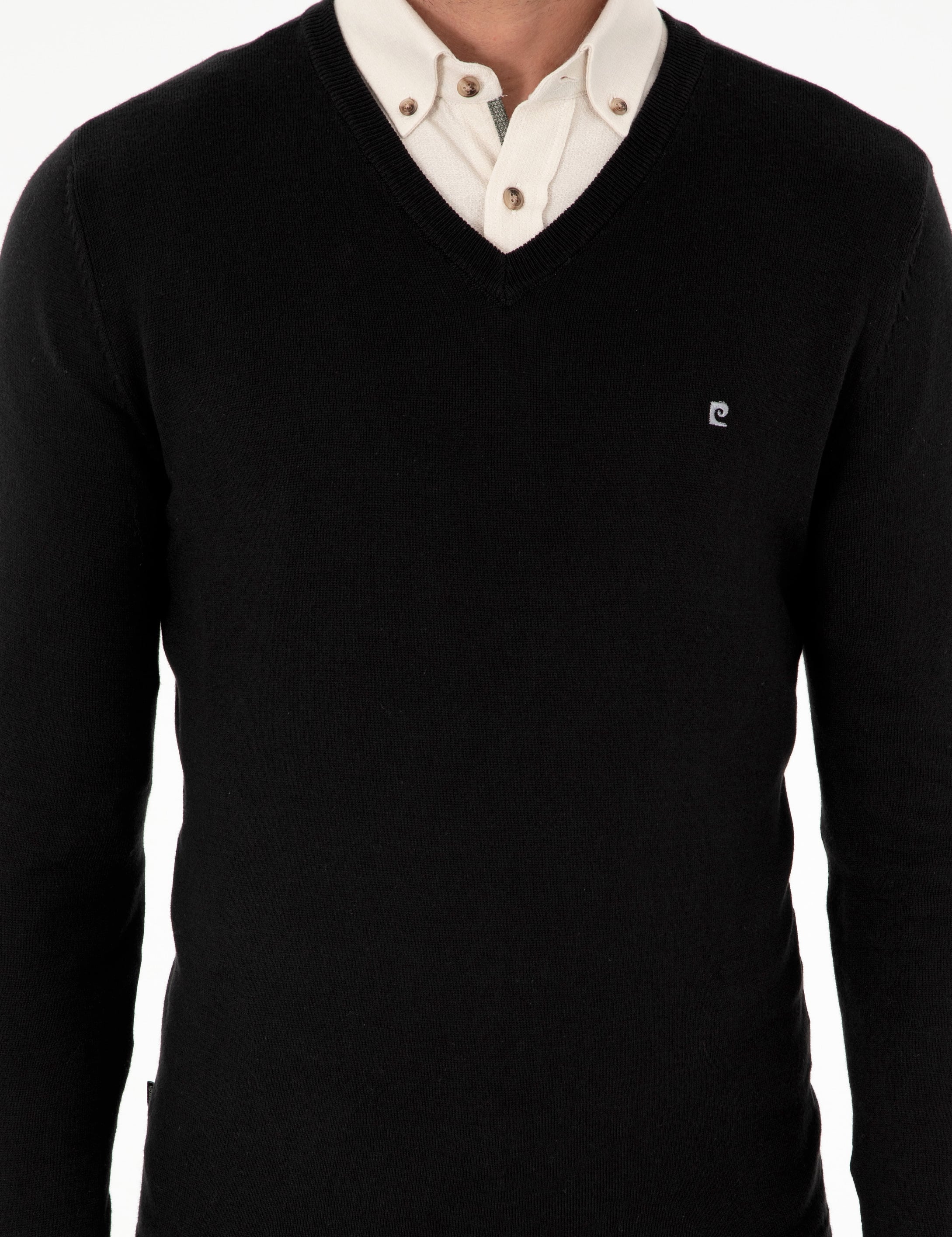 Siyah Slim Fit V Yaka Basic Triko Kazak