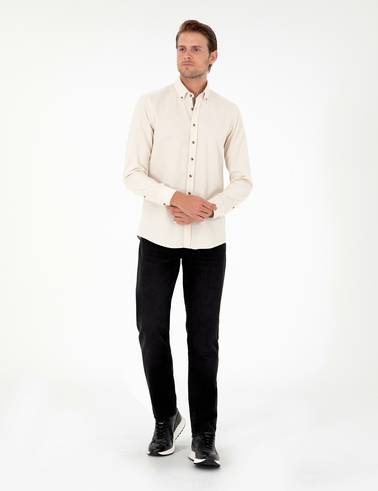 Bej Slim Fit Uzun Kollu Gömlek