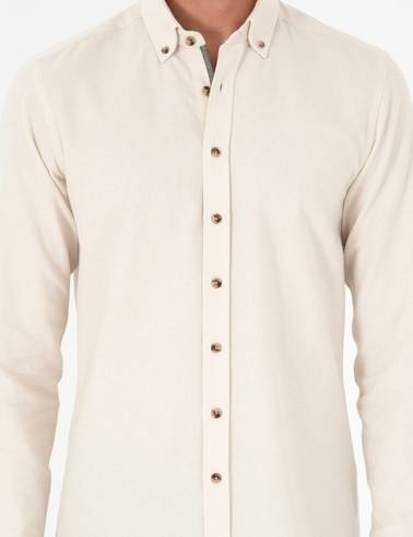 Bej Slim Fit Uzun Kollu Gömlek