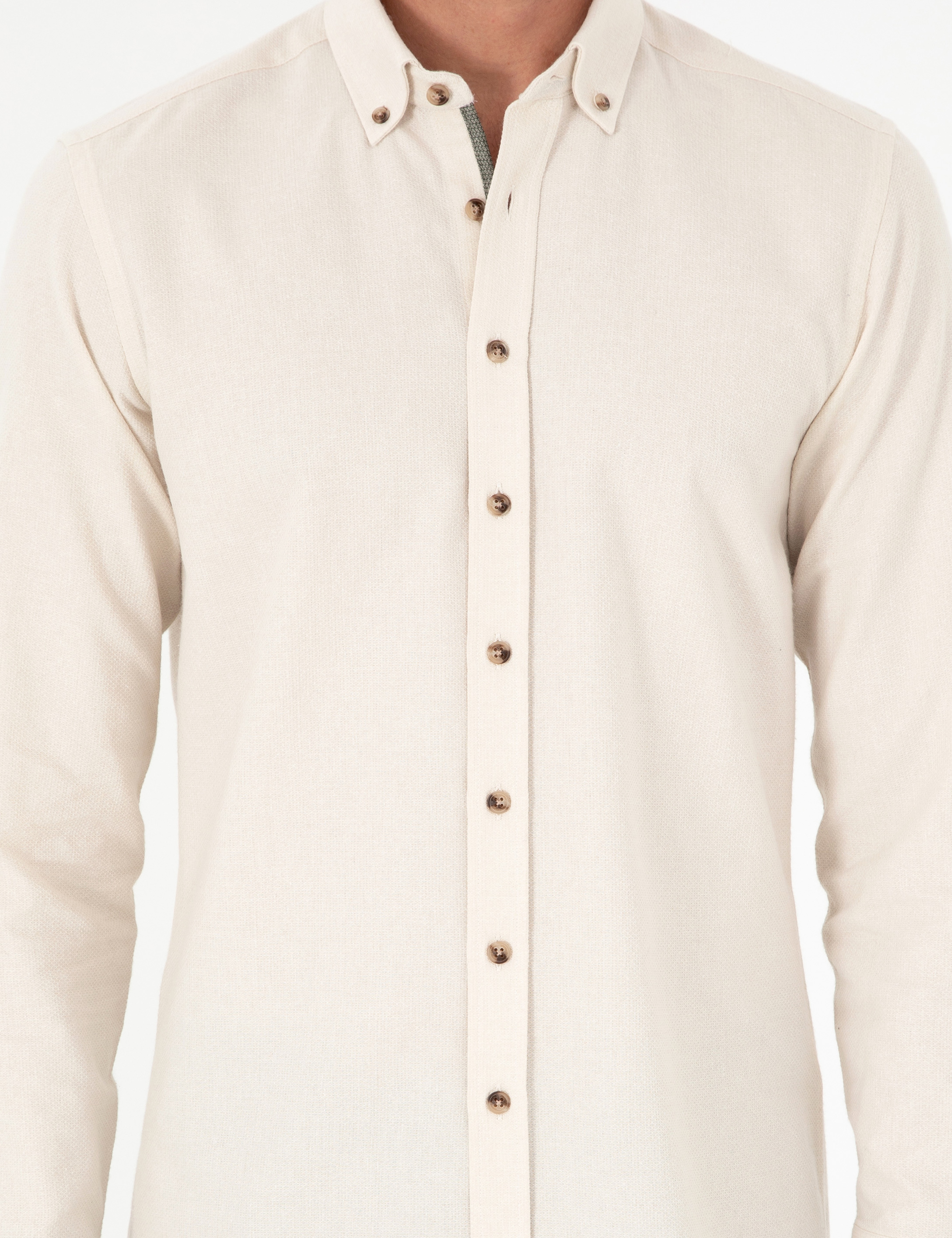 Bej Slim Fit Uzun Kollu Gömlek - Image 6
