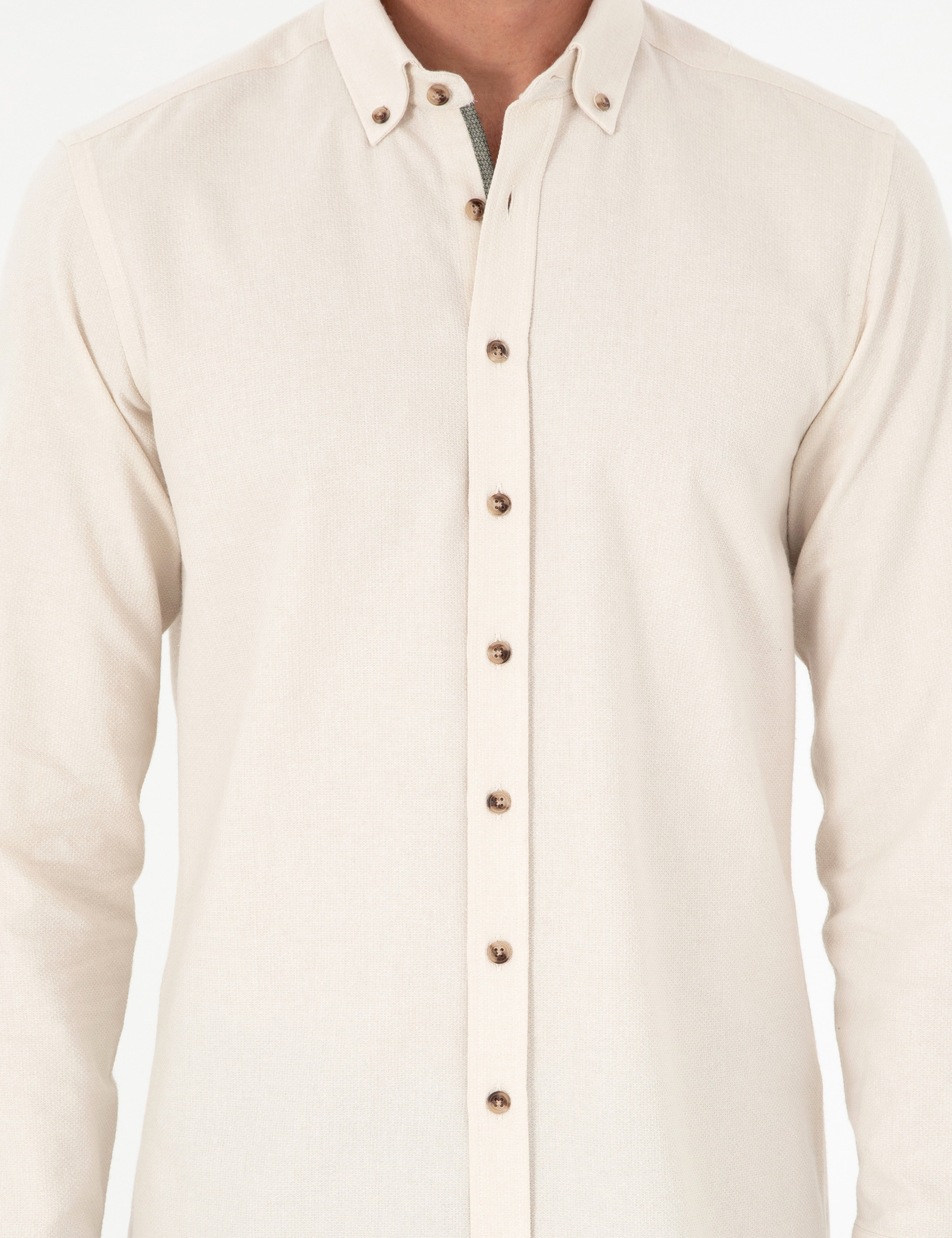 Bej Slim Fit Uzun Kollu Gömlek