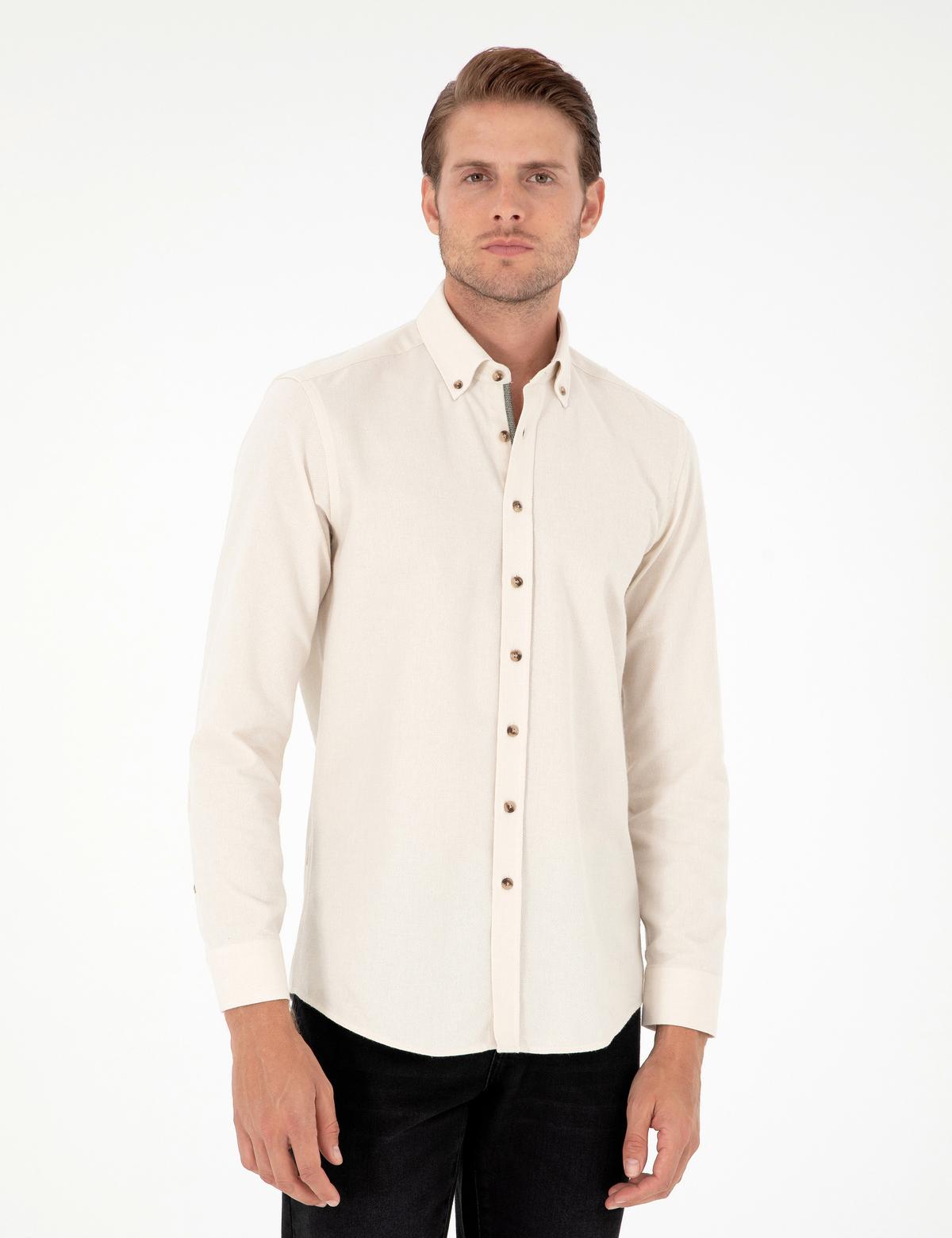 Bej Slim Fit Uzun Kollu Gömlek