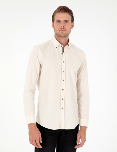 Bej Slim Fit Uzun Kollu Gömlek