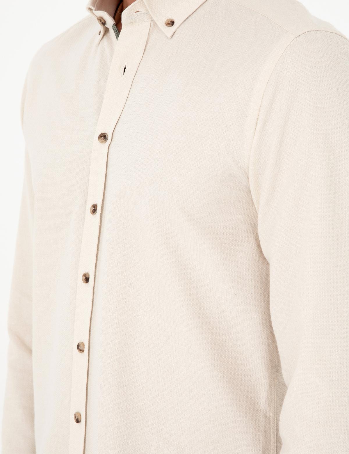 Bej Slim Fit Uzun Kollu Gömlek - 50293756038