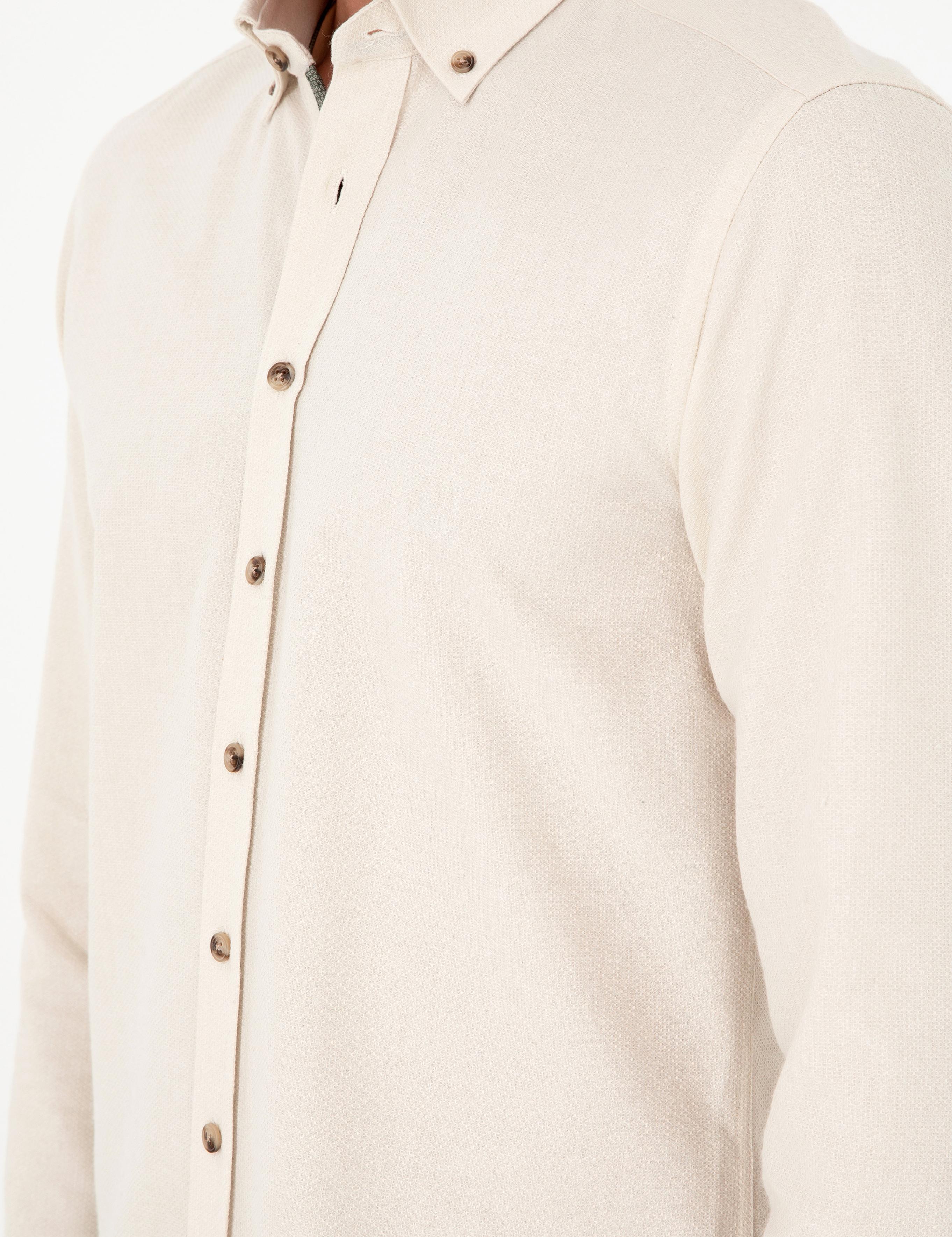 Bej Slim Fit Uzun Kollu Gömlek