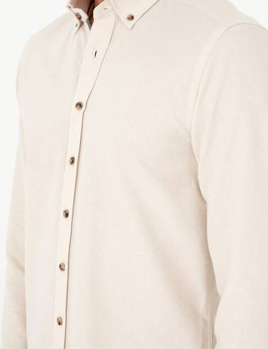 Bej Slim Fit Uzun Kollu Gömlek