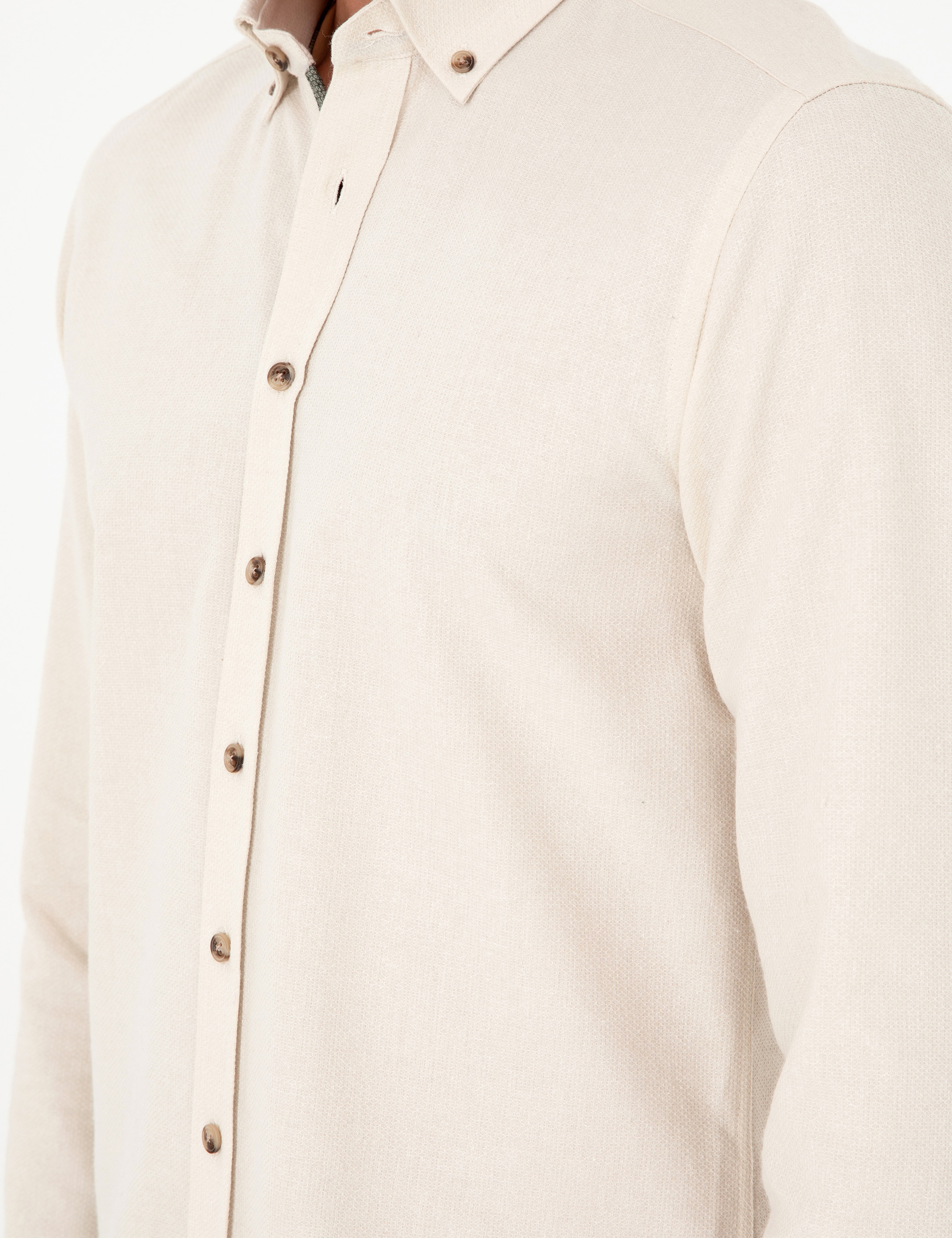 Bej Slim Fit Uzun Kollu Gömlek - Image 7