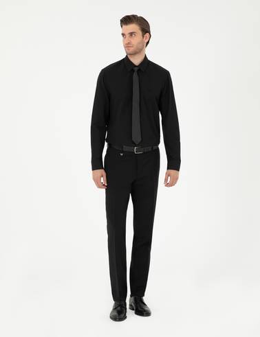 Siyah Slim Fit Uzun Kollu Basic Gömlek