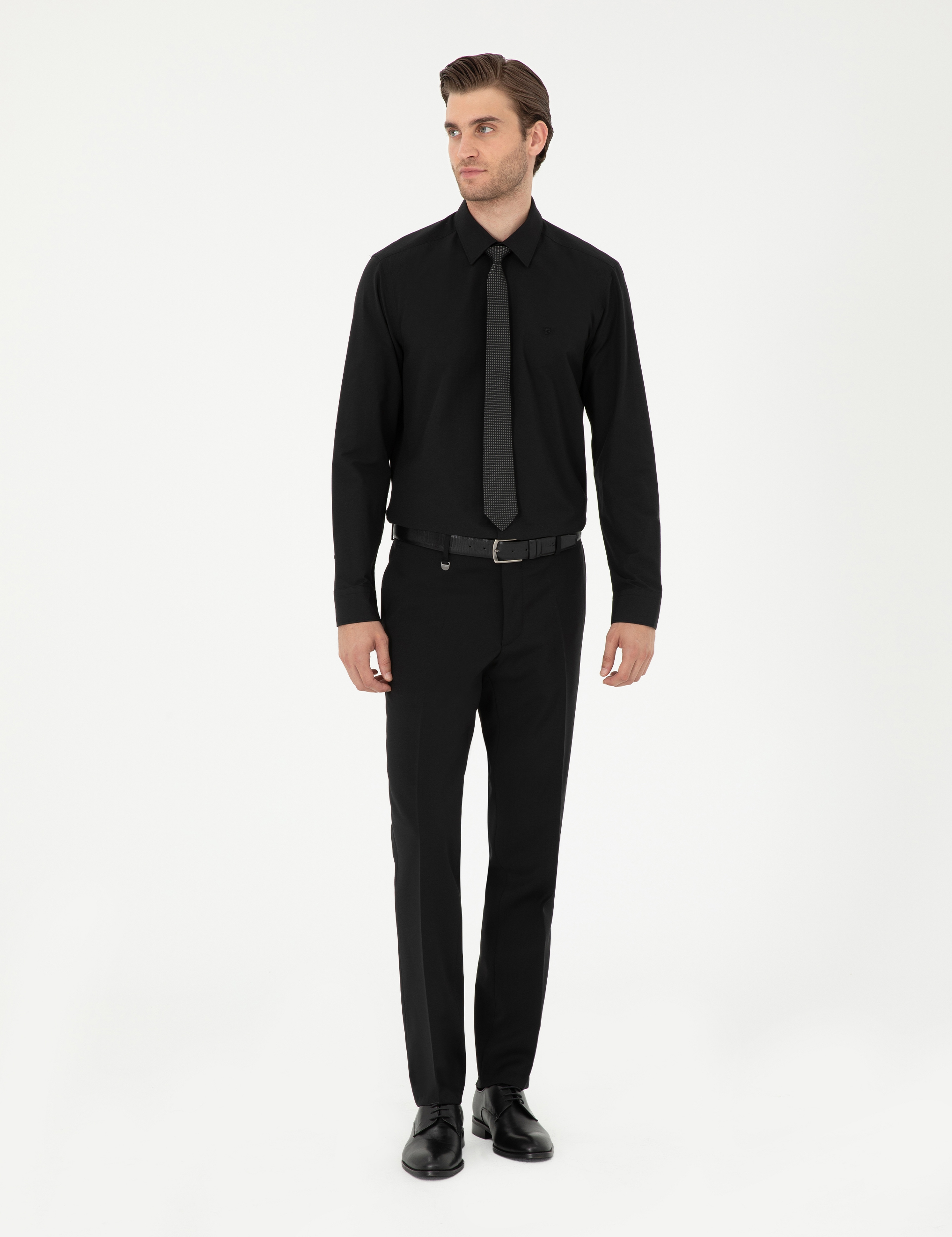 Siyah Slim Fit Uzun Kollu Basic Gömlek - Image 4