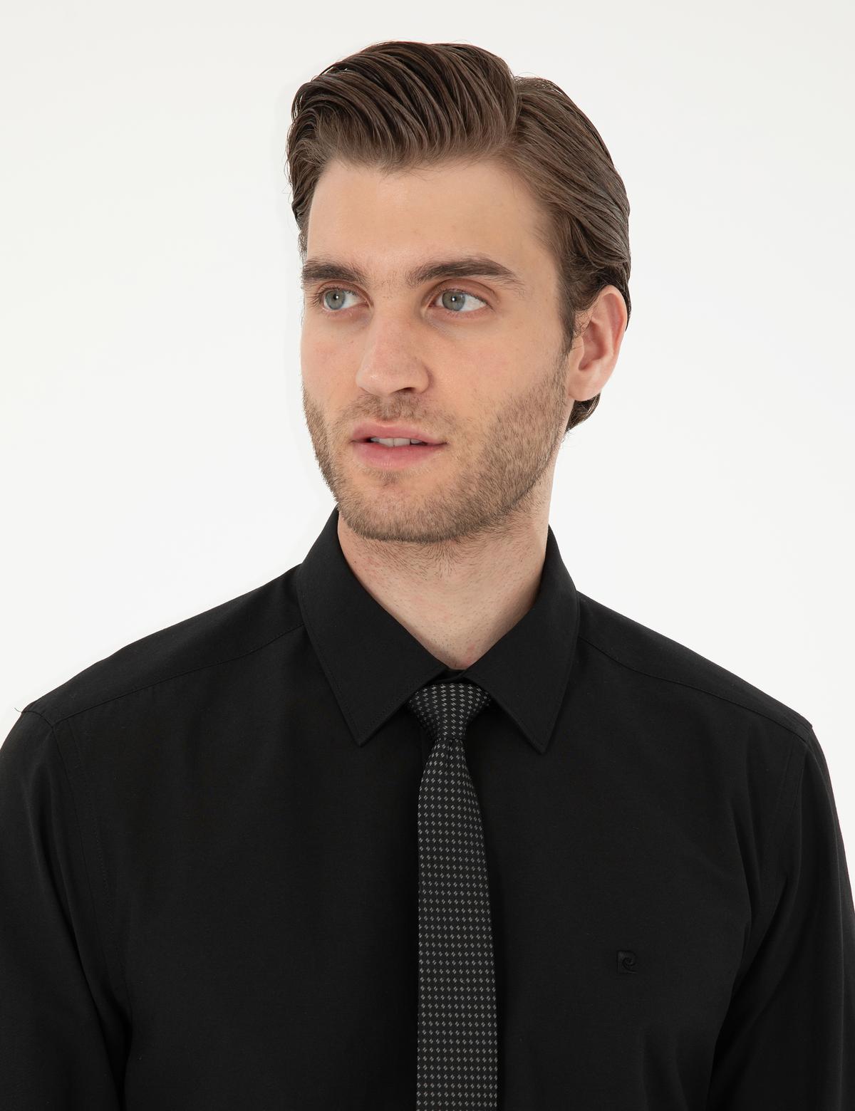 Siyah Slim Fit Uzun Kollu Basic Gömlek - 50297903025