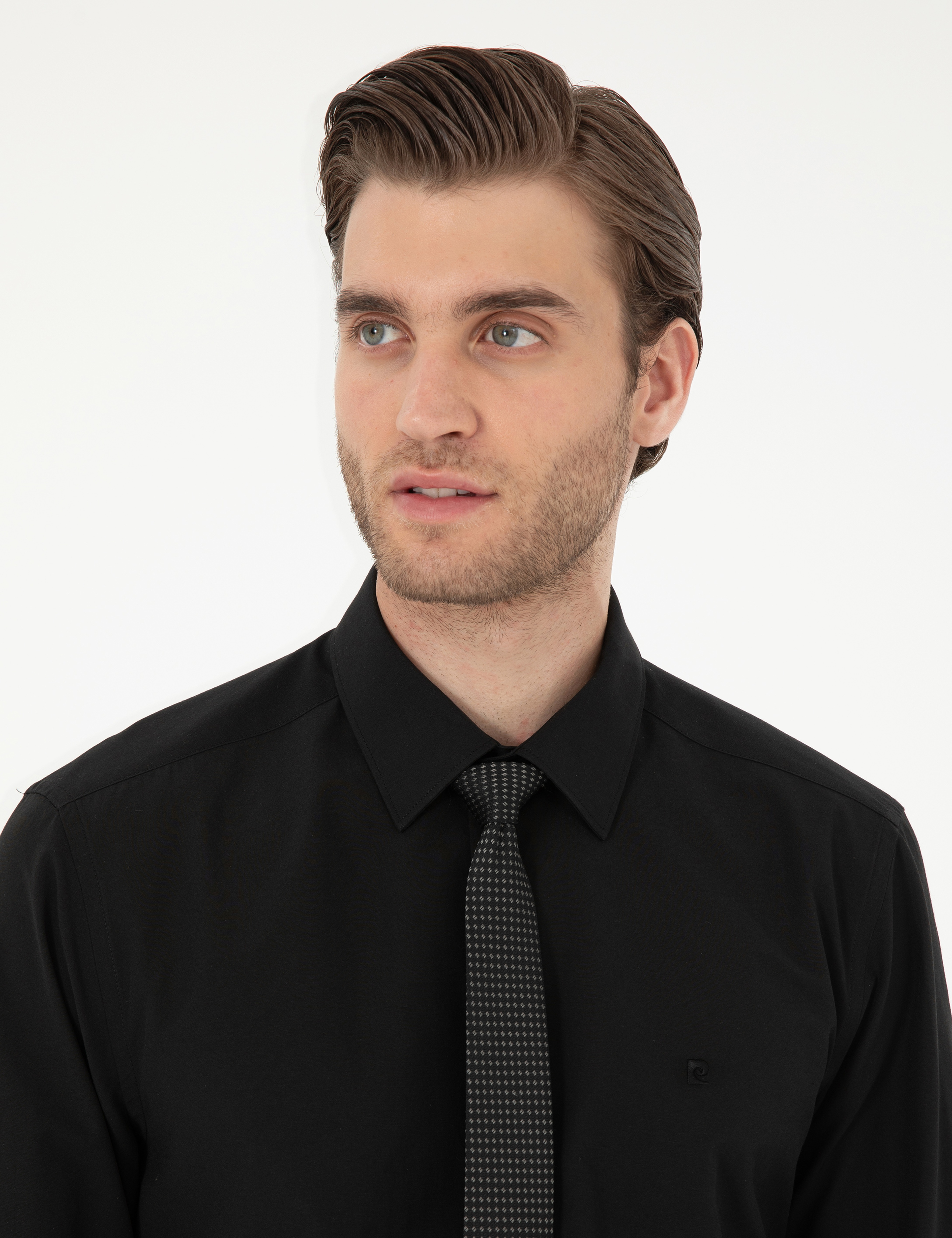 Siyah Slim Fit Uzun Kollu Basic Gömlek - Image 2