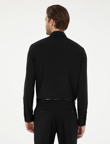 Siyah Slim Fit Uzun Kollu Basic Gömlek