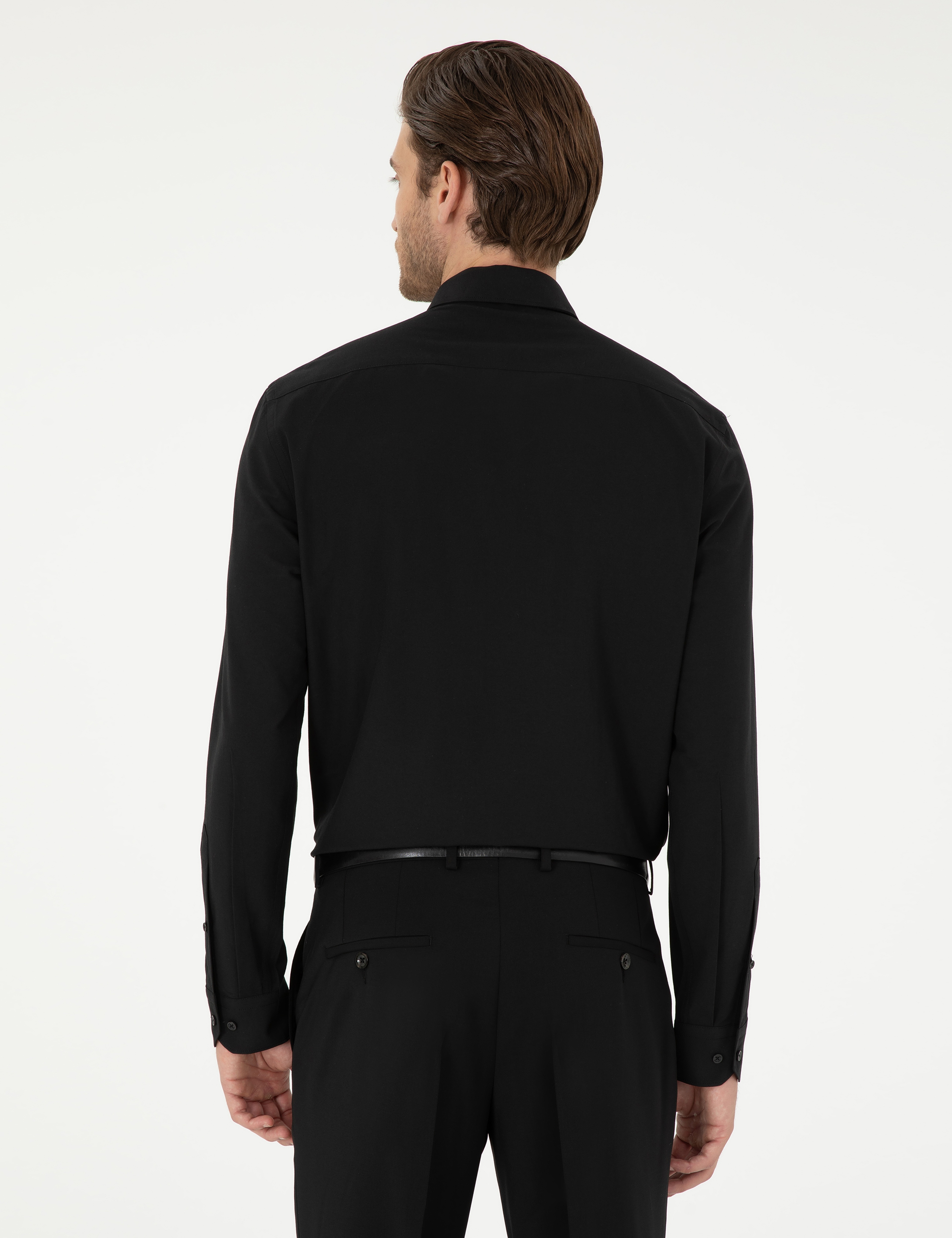 Siyah Slim Fit Uzun Kollu Basic Gömlek - Image 5