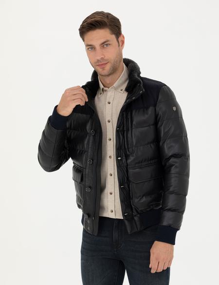 Lacivert Deri Ceket - 50285190008