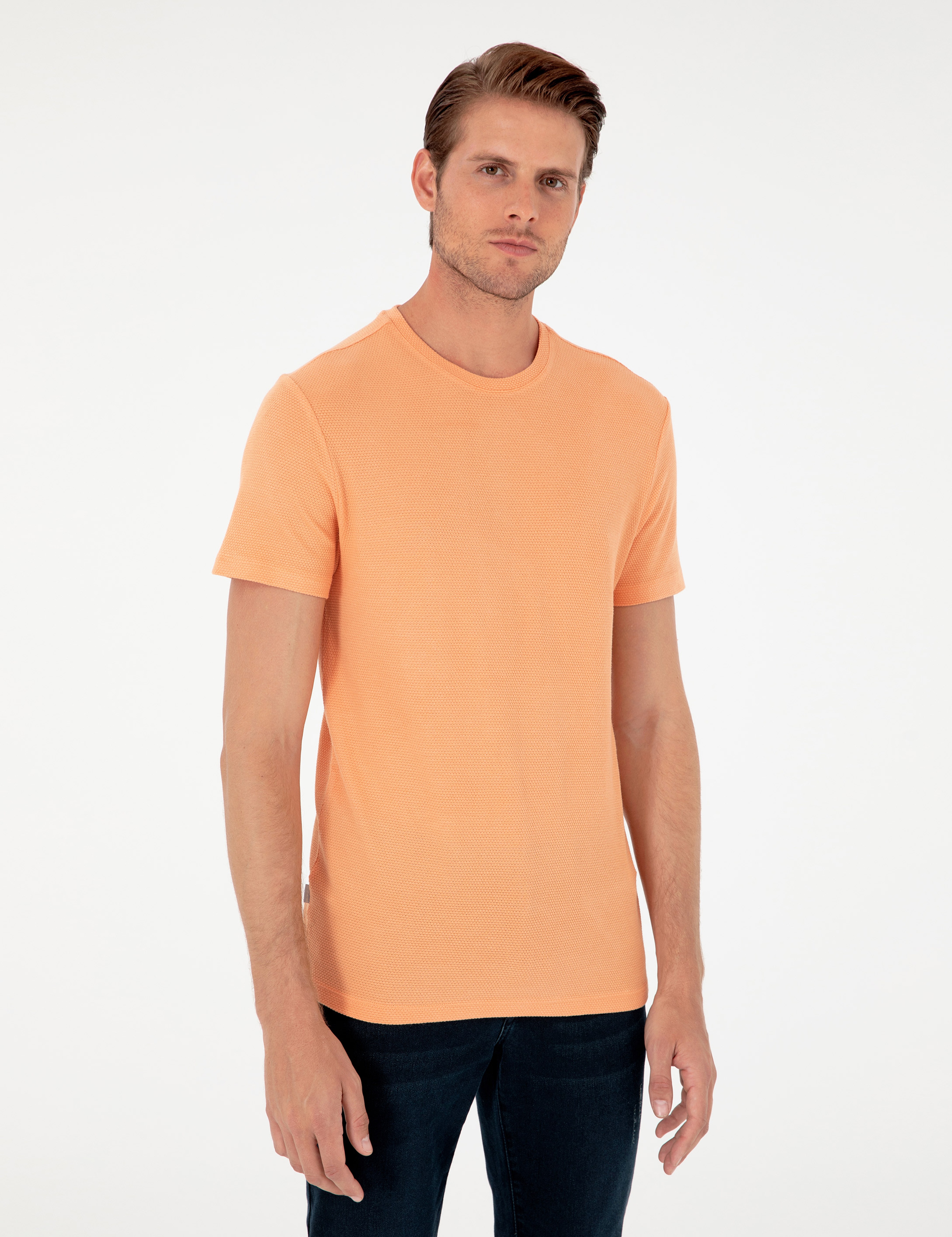 Turuncu Slim Fit Basic Tişört - Image 3