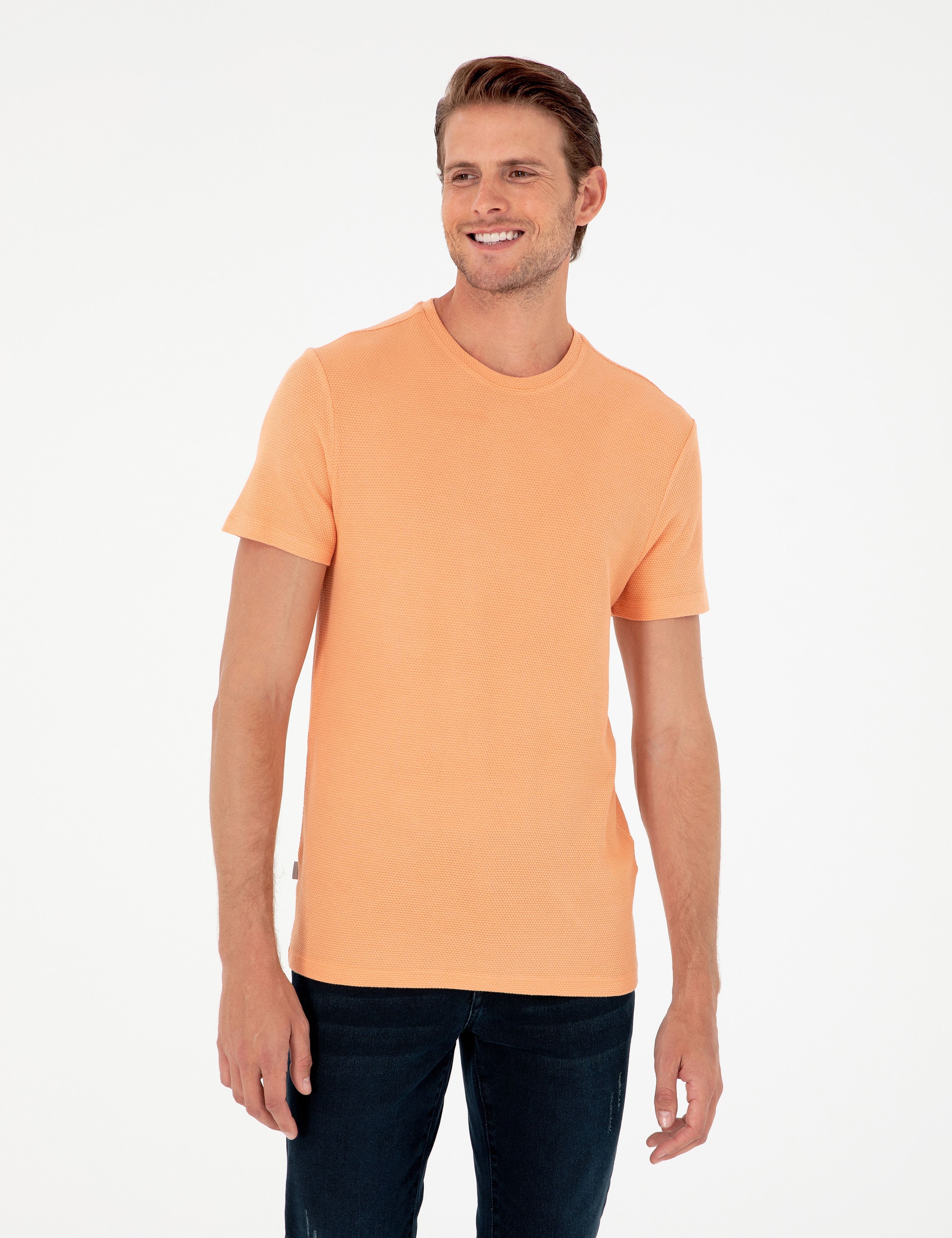 Turuncu Slim Fit Basic Tişört - Image 1