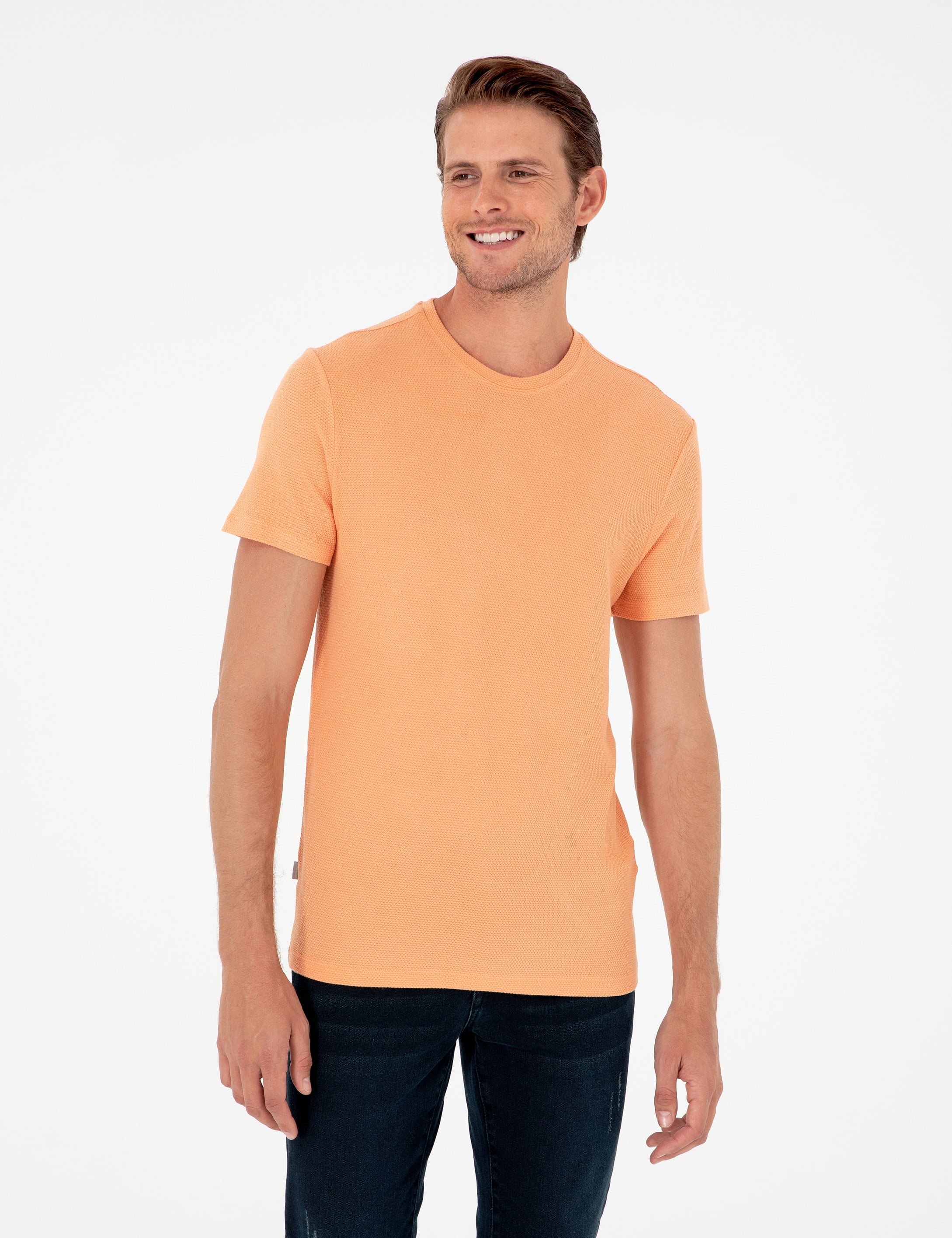 Turuncu Slim Fit Bisiklet Yaka Basic Tişört