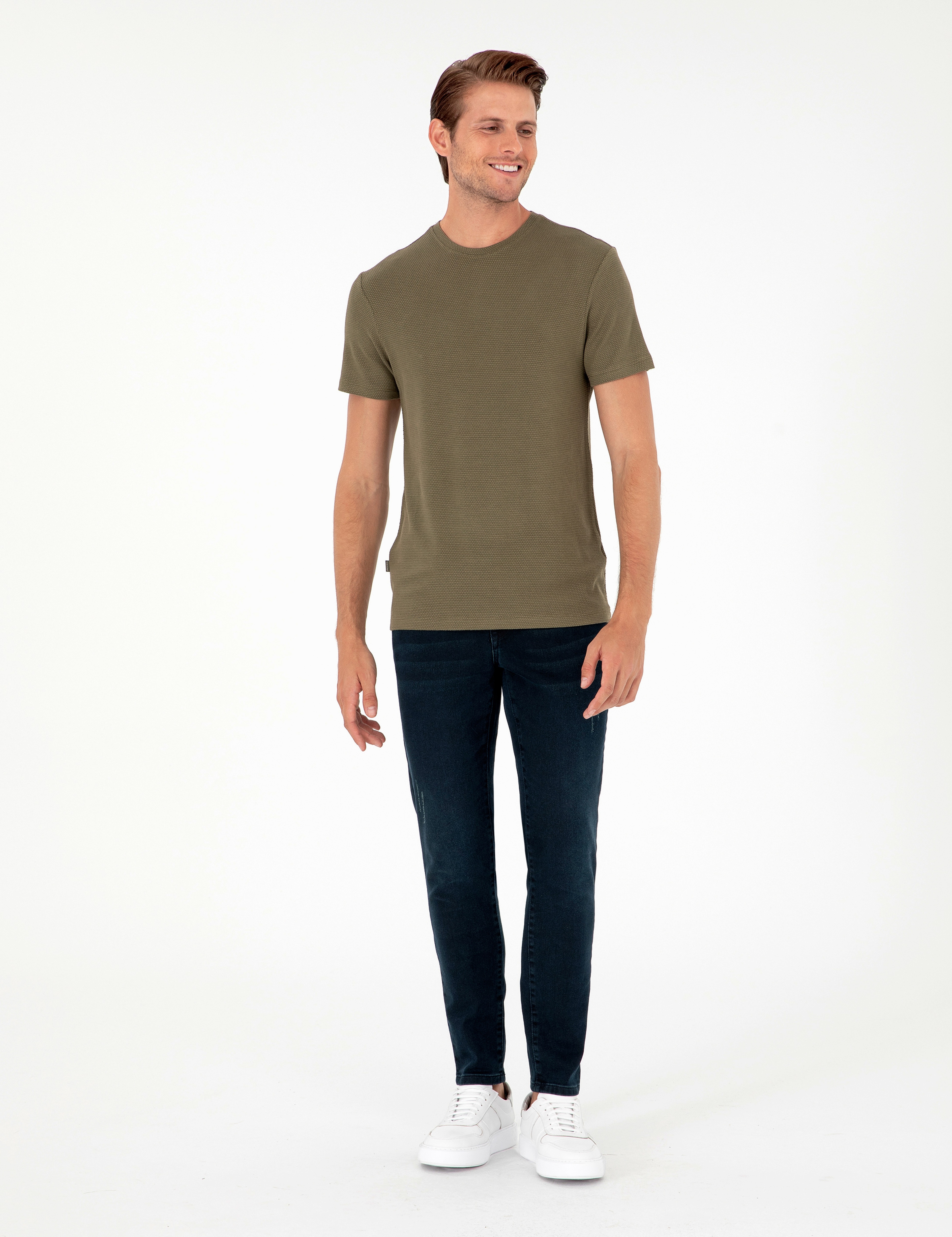 Haki Slim Fit Basic Tişört - Image 4