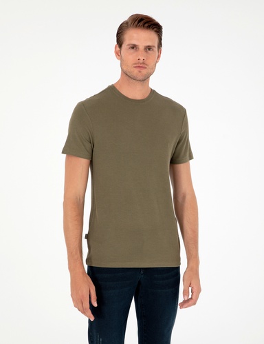 Haki Slim Fit Bisiklet Yaka Basic Tişört