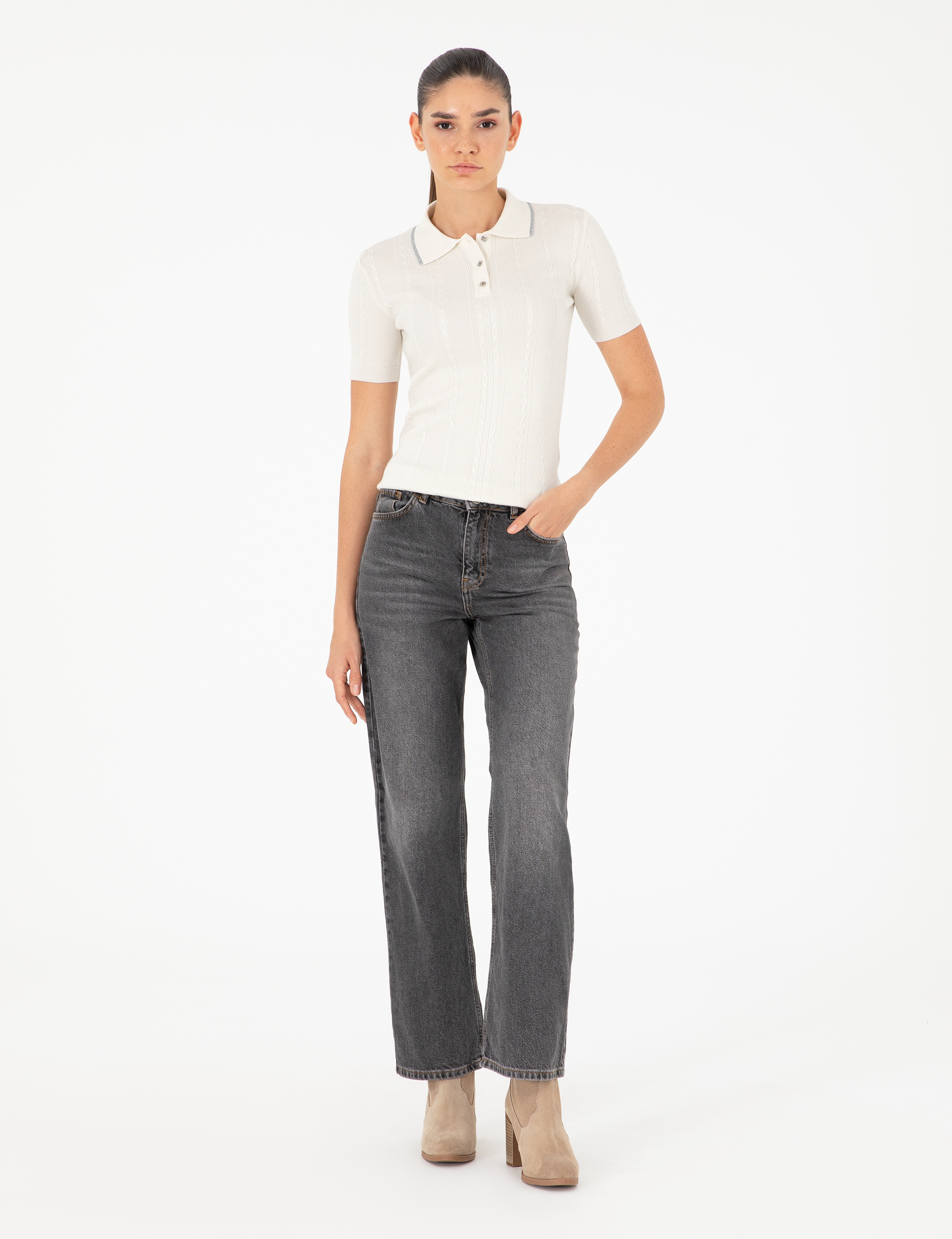 Ekru Slim Fit Kazak - Image 4