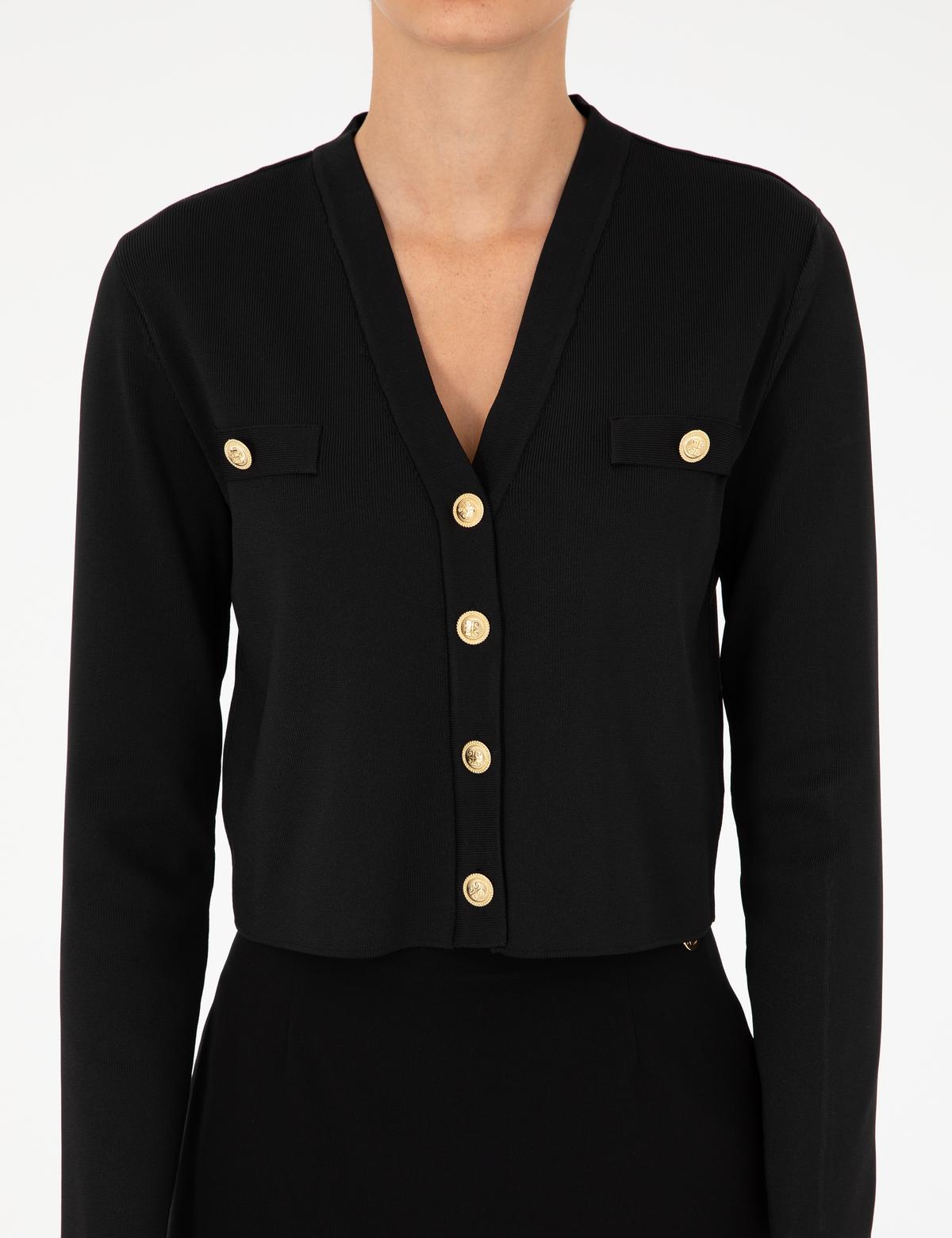 Siyah Crop Top Triko Hırka - 50290557007