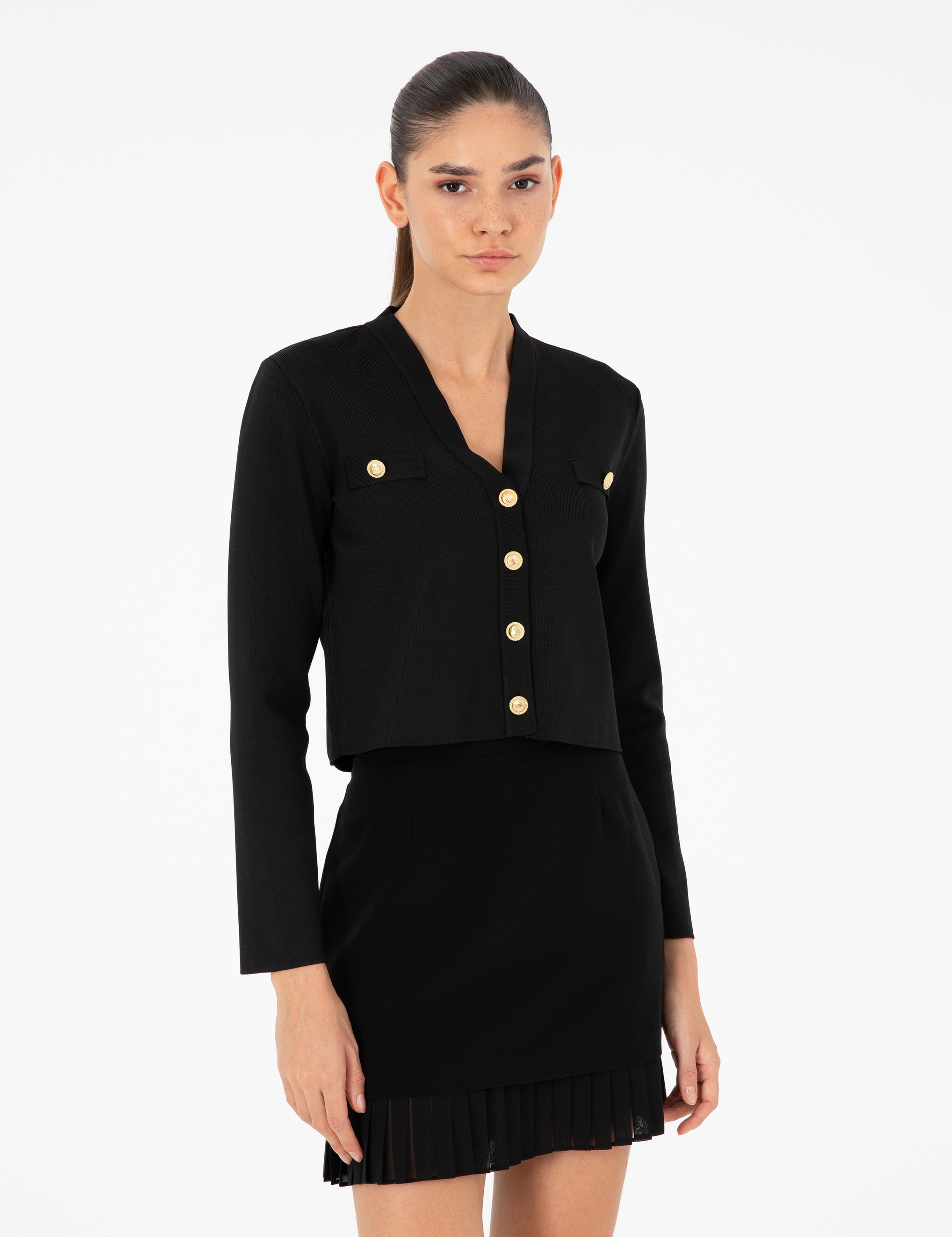 Siyah Crop Top Triko Hırka