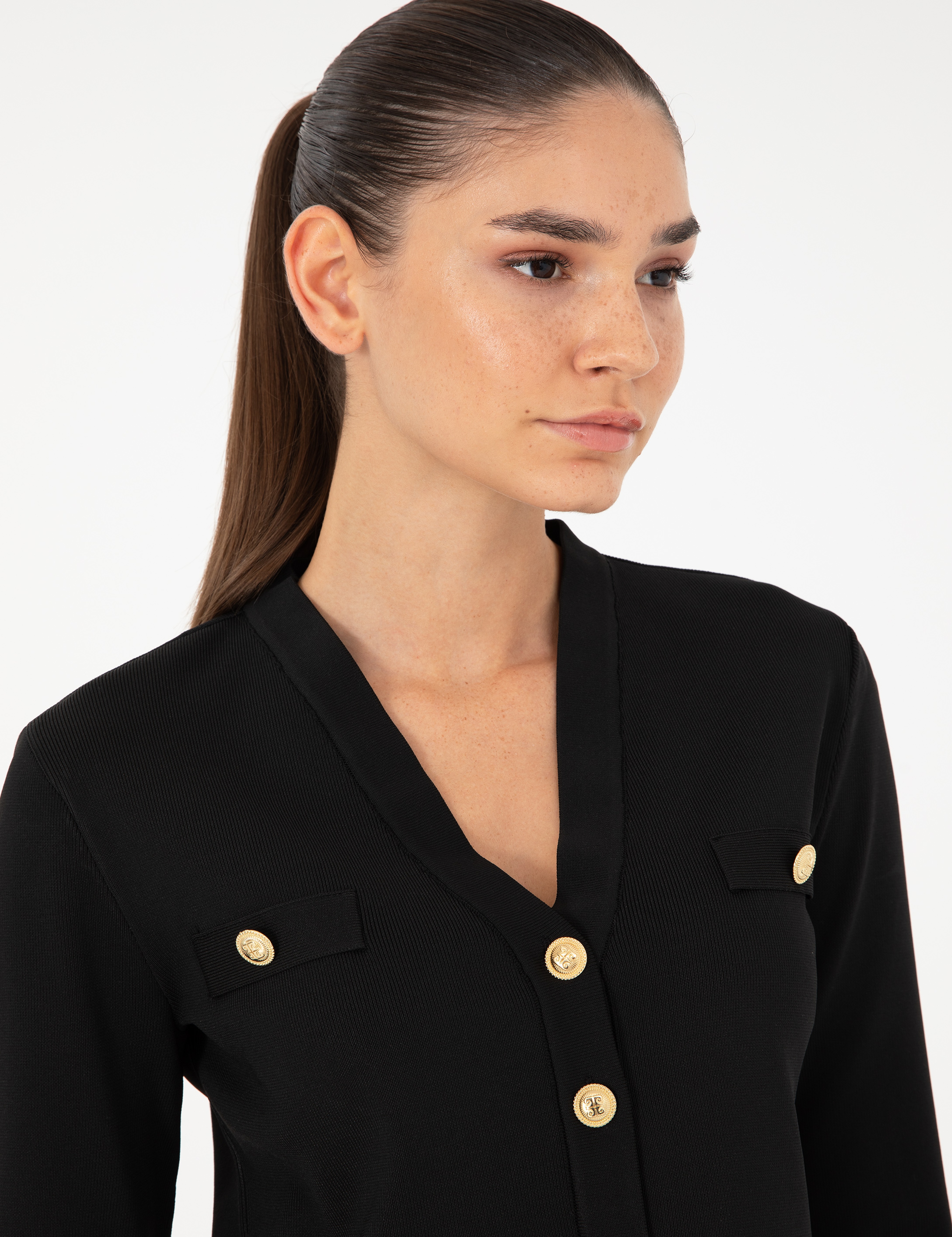 Siyah Crop Top Triko Hırka - Image 2