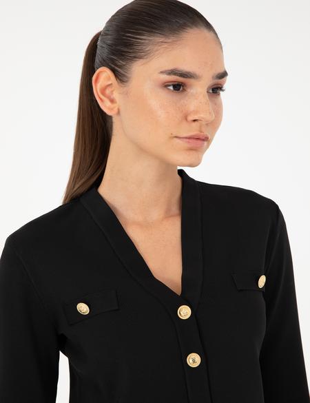 Siyah Crop Top Triko Hırka - 50290557007