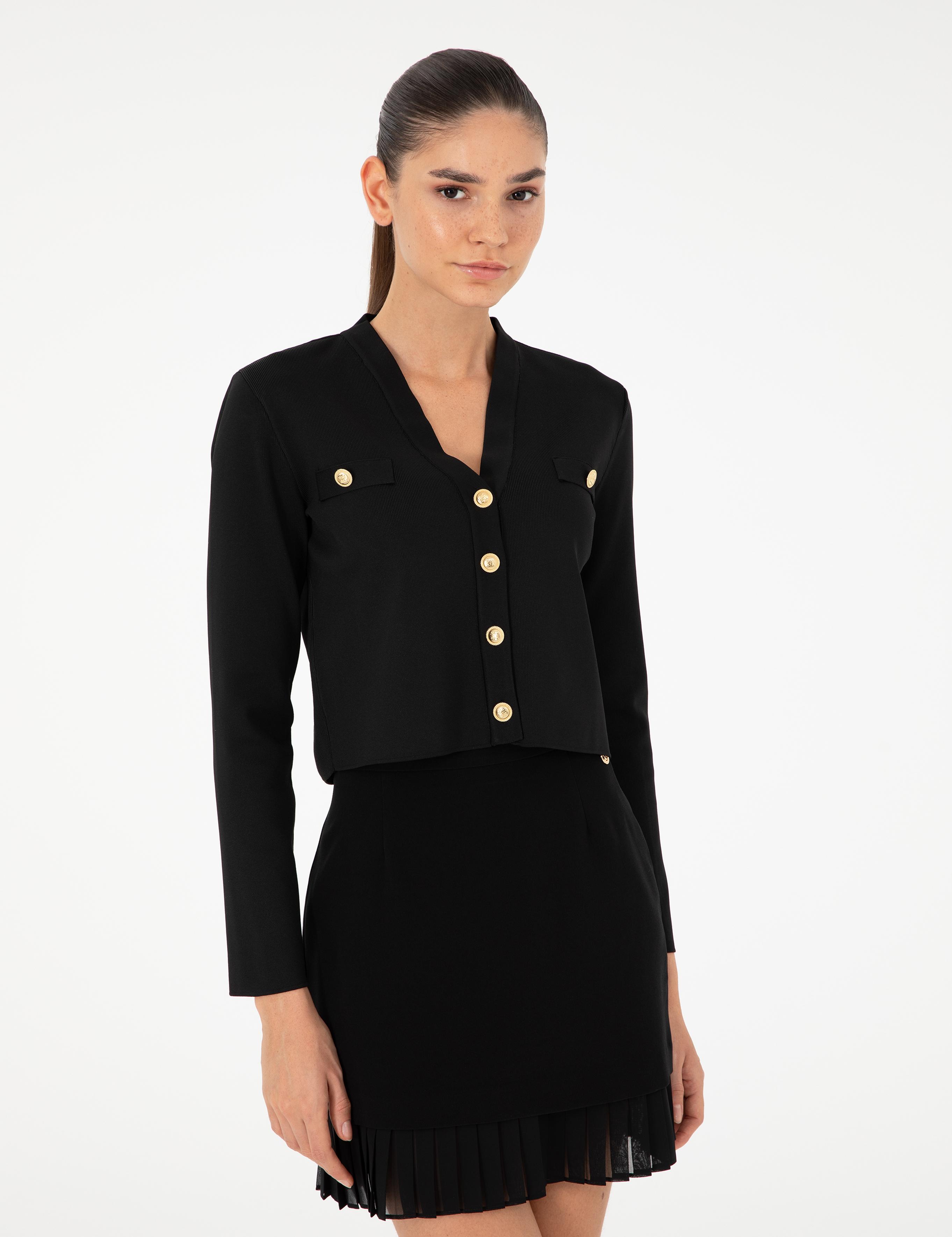 Siyah Crop Top Triko Hırka