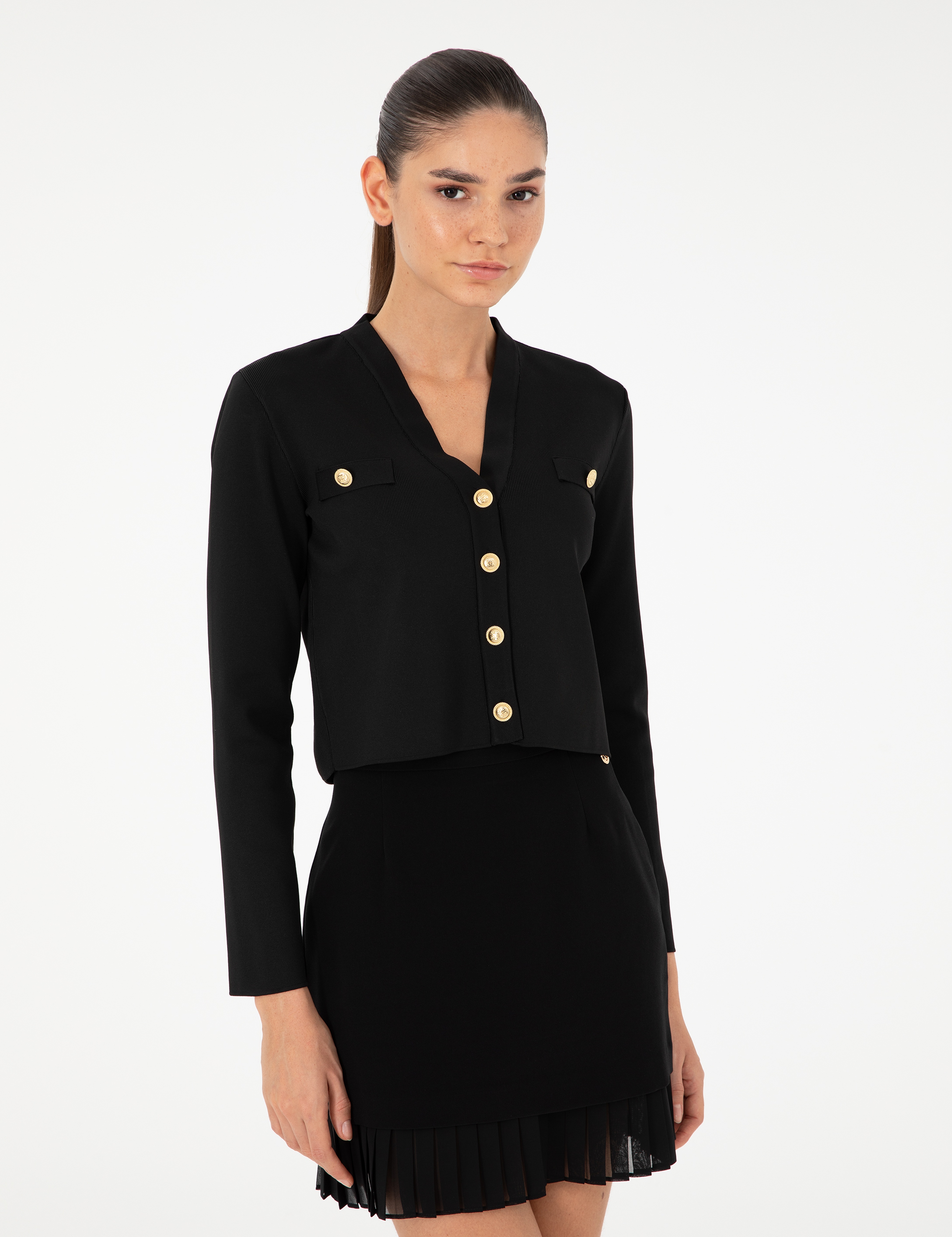 Siyah Crop Top Triko Hırka - Image 3